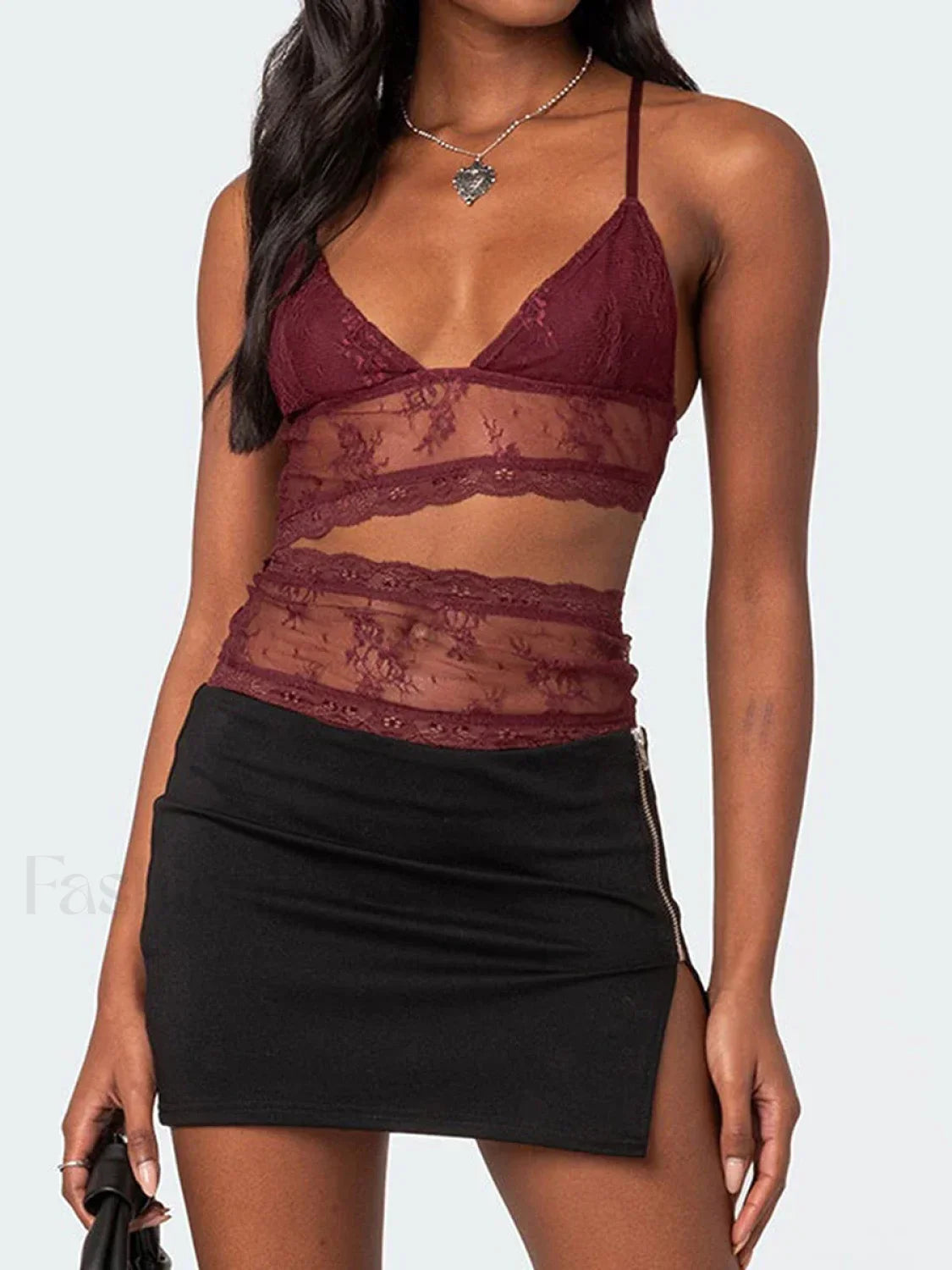 Lace Sheer Cutout Crop Top