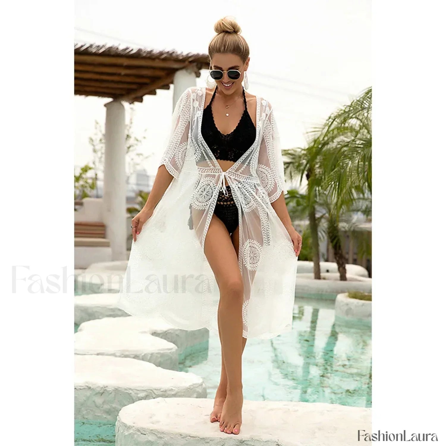 Lace Sheer Midi Beach Cover Up