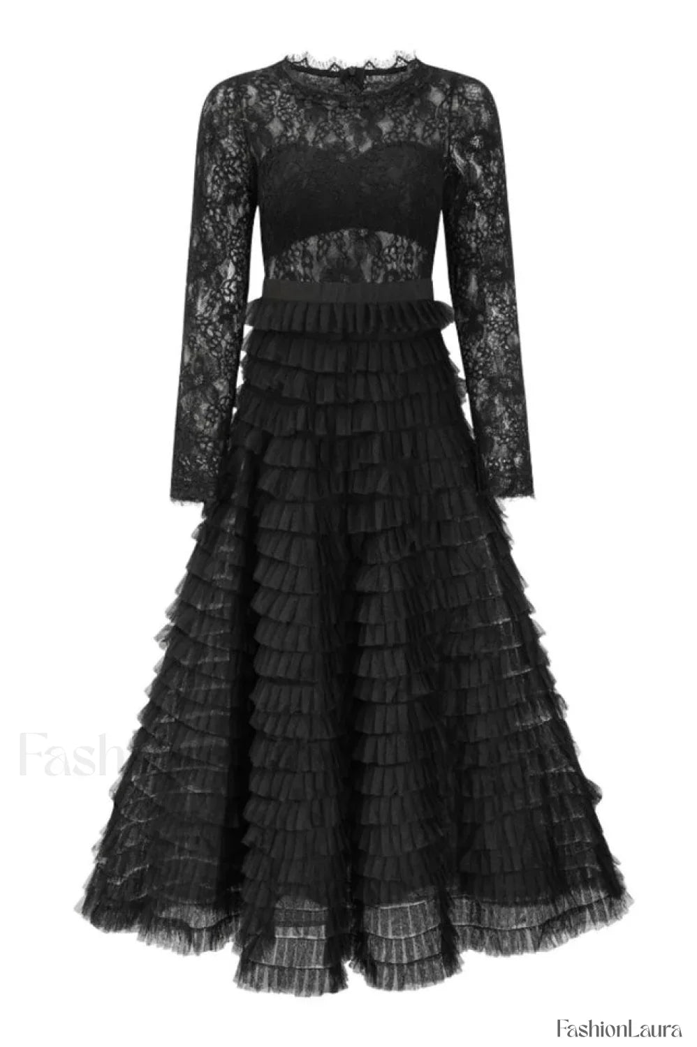 Lace Tiered Ruffle Charming Tulle Maxi Dress
