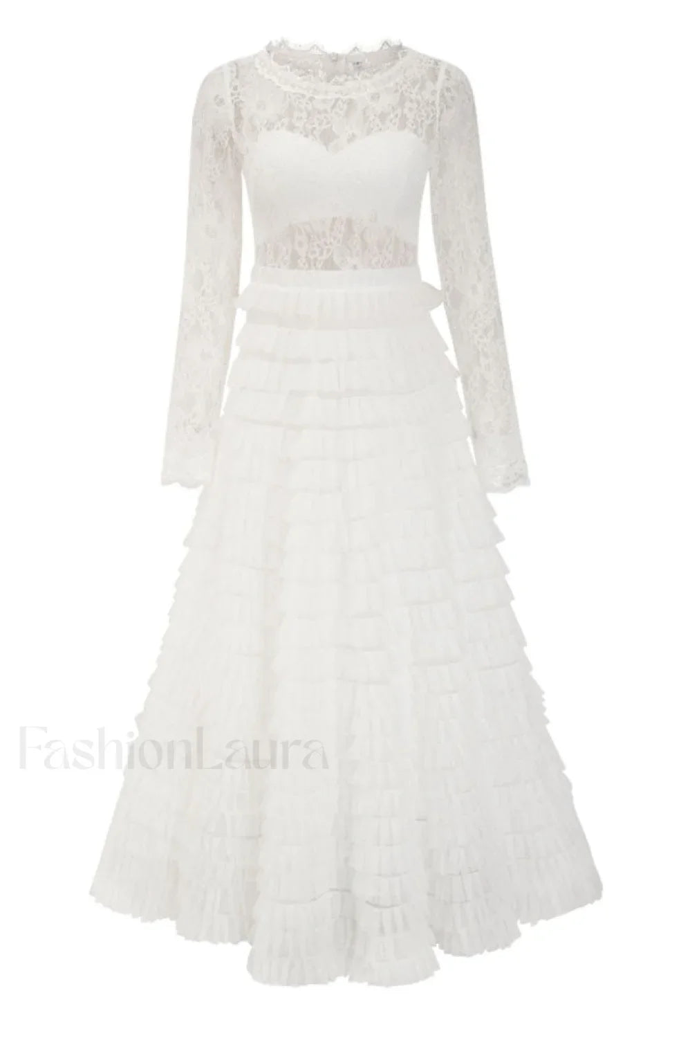 Lace Tiered Ruffle Charming Tulle Maxi Dress