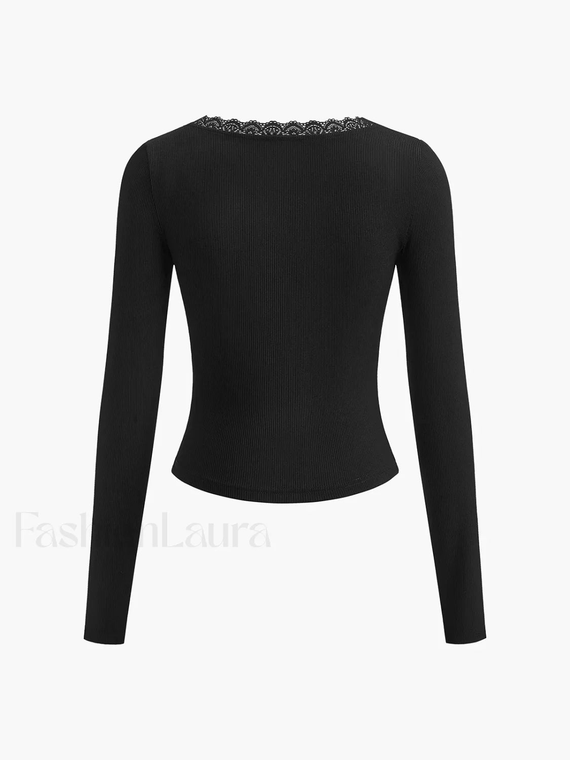 Lace Trim Long Sleeve Crop Top