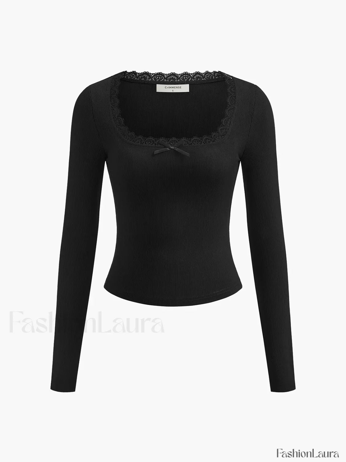 Lace Trim Long Sleeve Crop Top