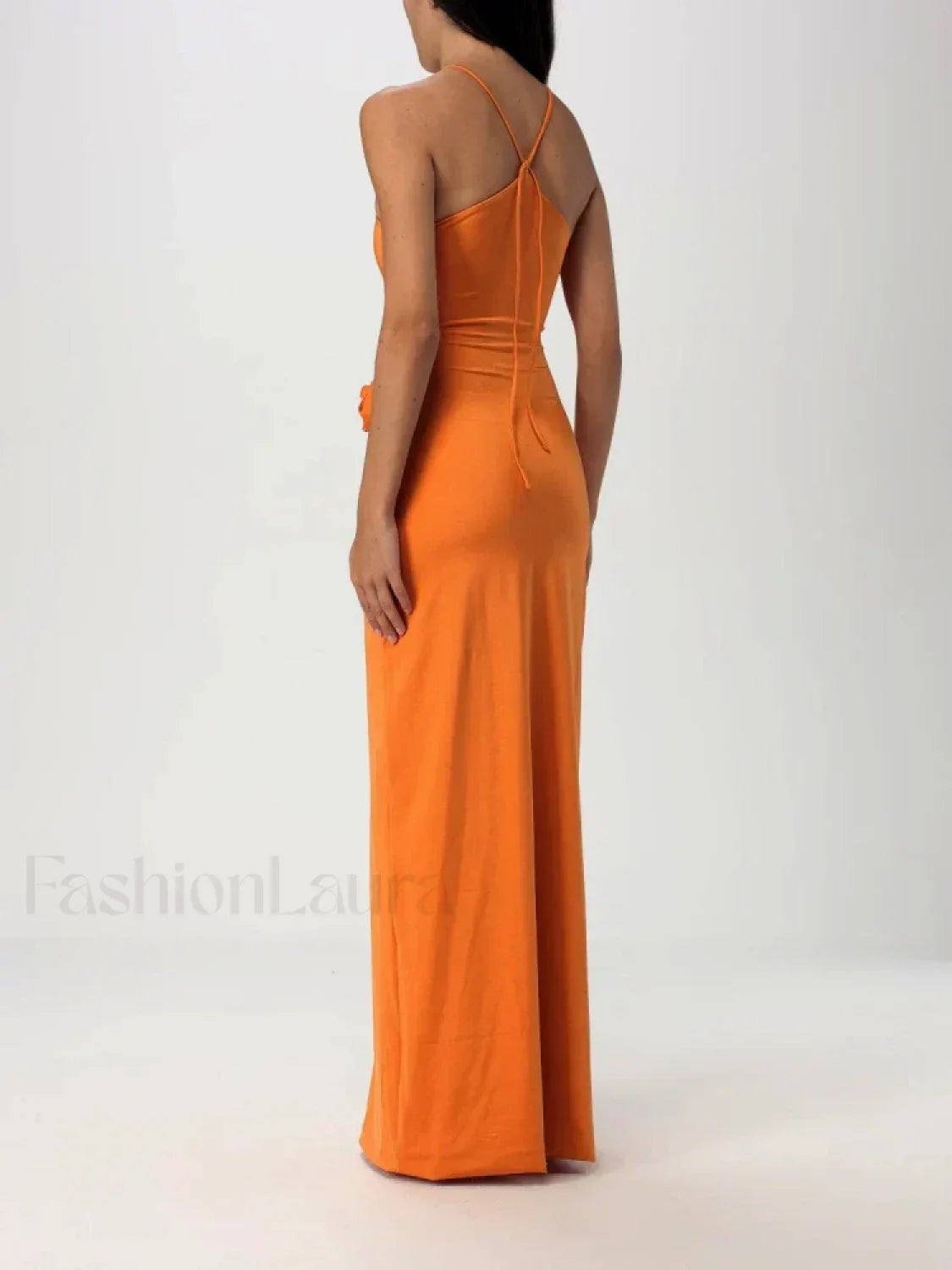 Lace-up 3D Appliques Maxi Dress