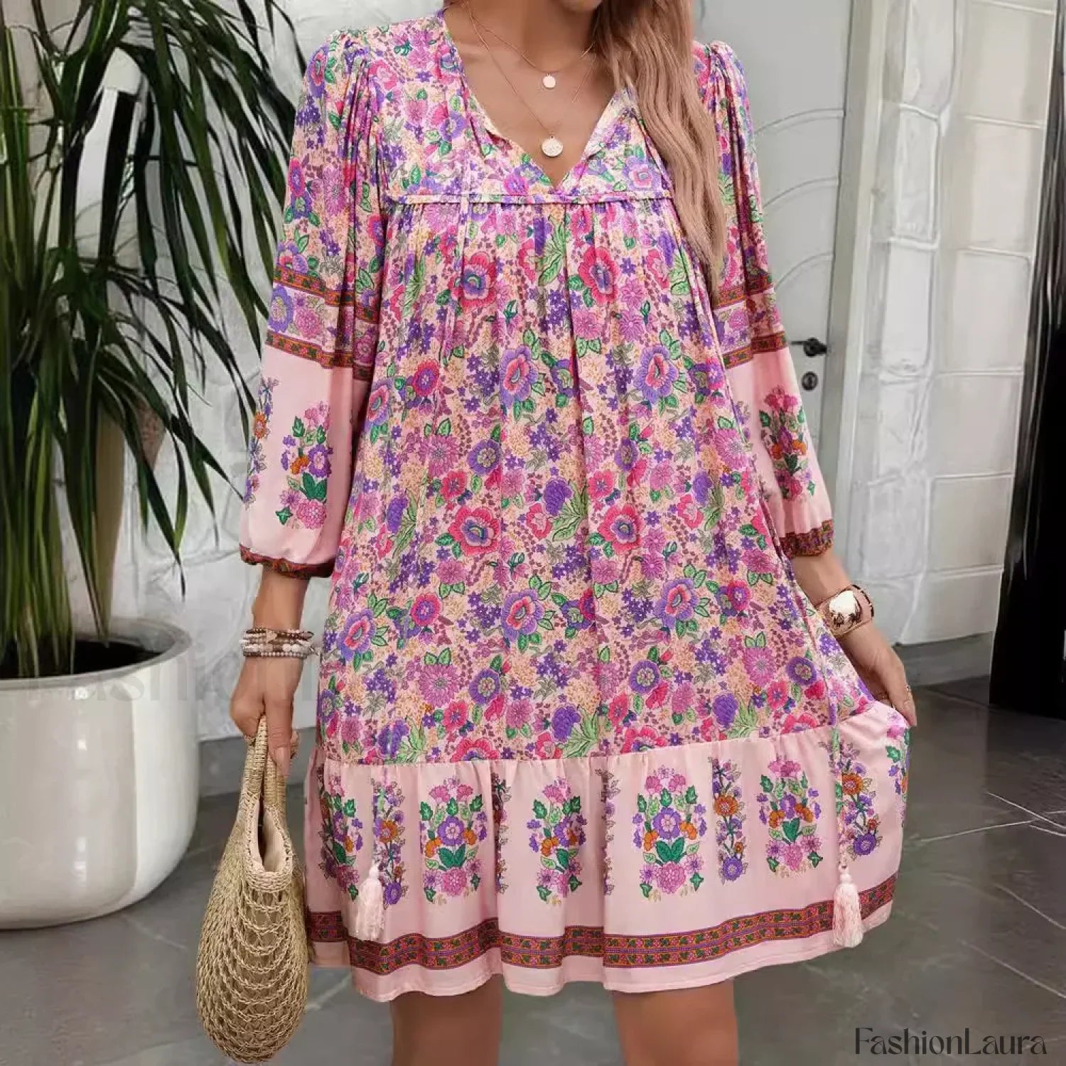 Lace-Up Artistic Retro Boho Dress