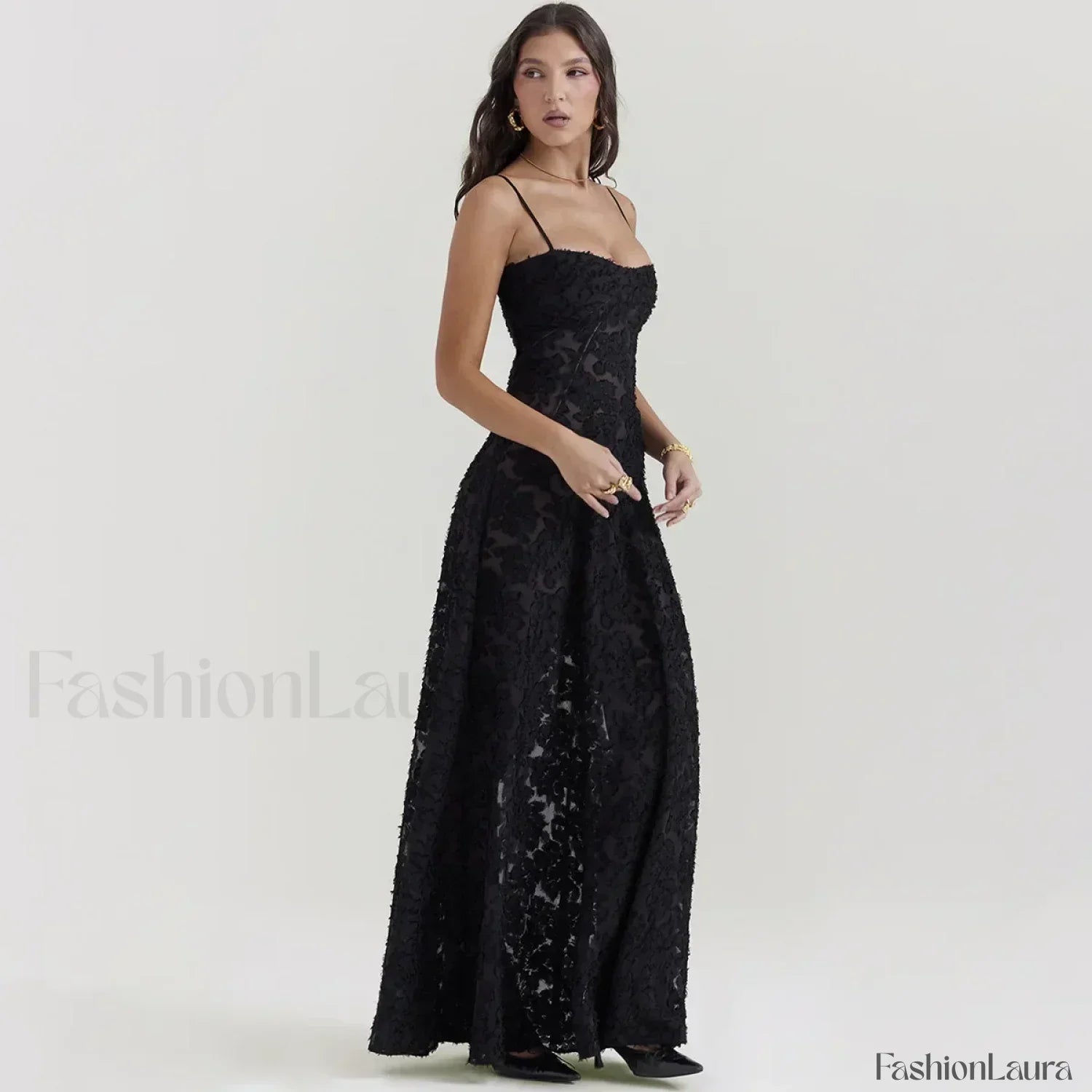 Lace-up Black Prom Maxi Dress