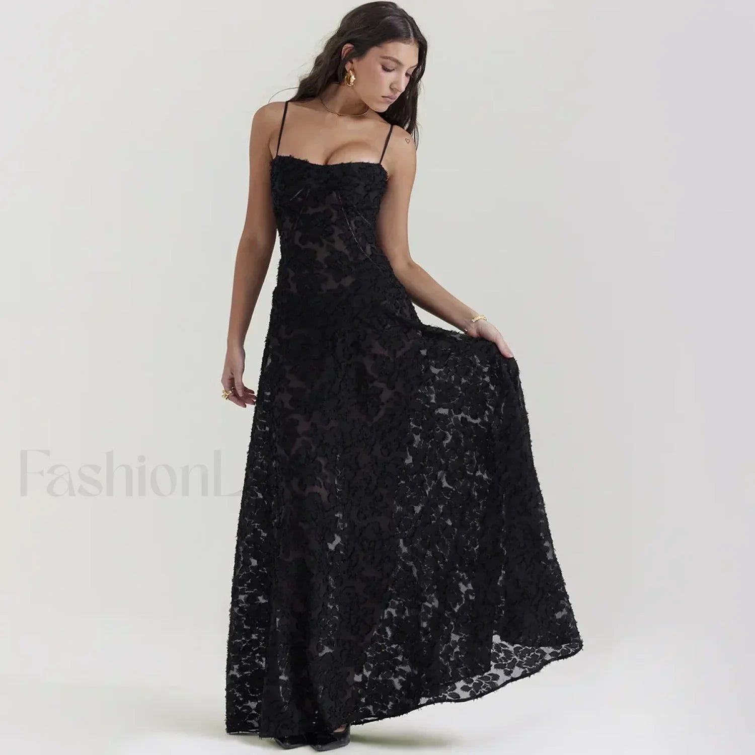 Lace-up Black Prom Maxi Dress