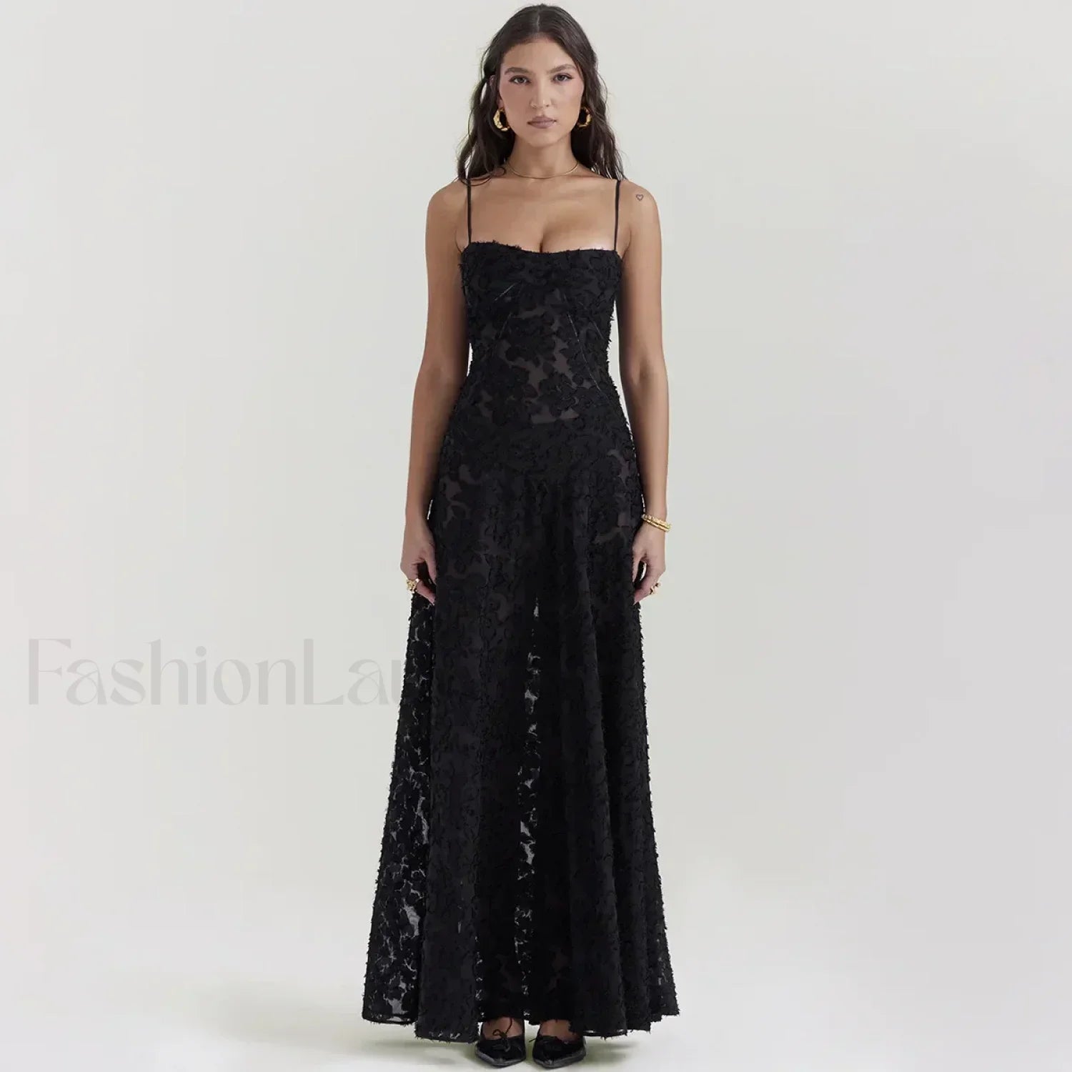 Lace-up Black Prom Maxi Dress
