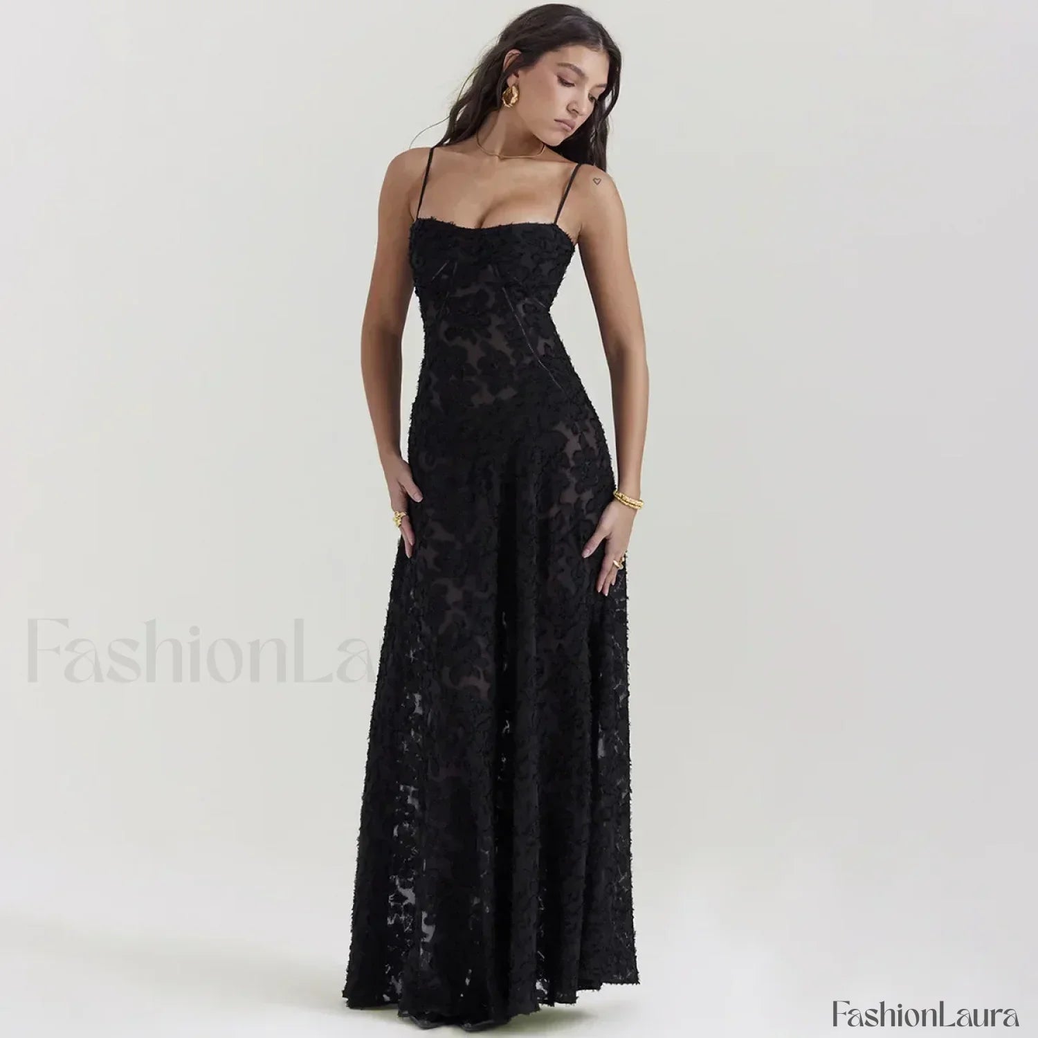 Lace-up Black Prom Maxi Dress
