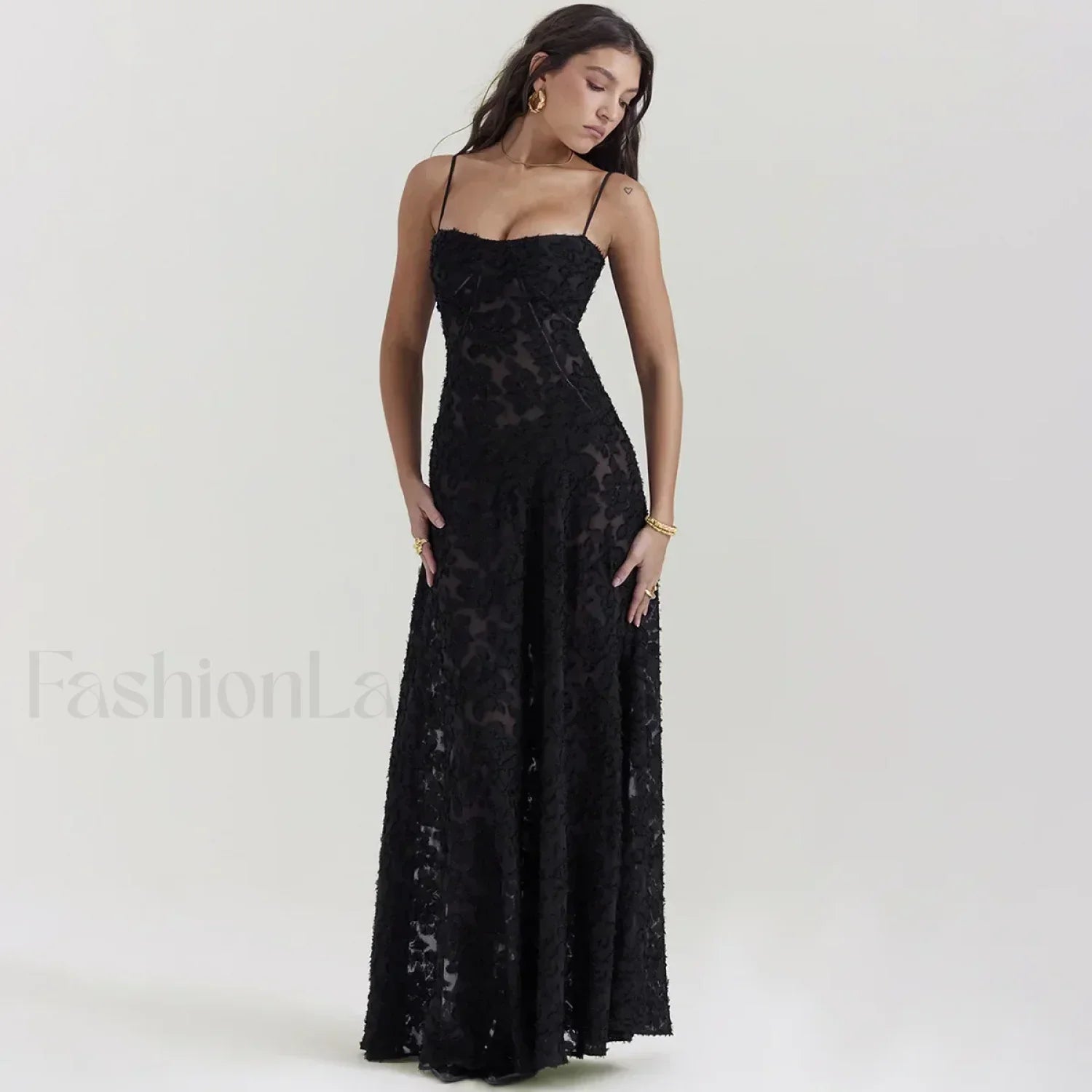 Lace-up Black Prom Maxi Dress