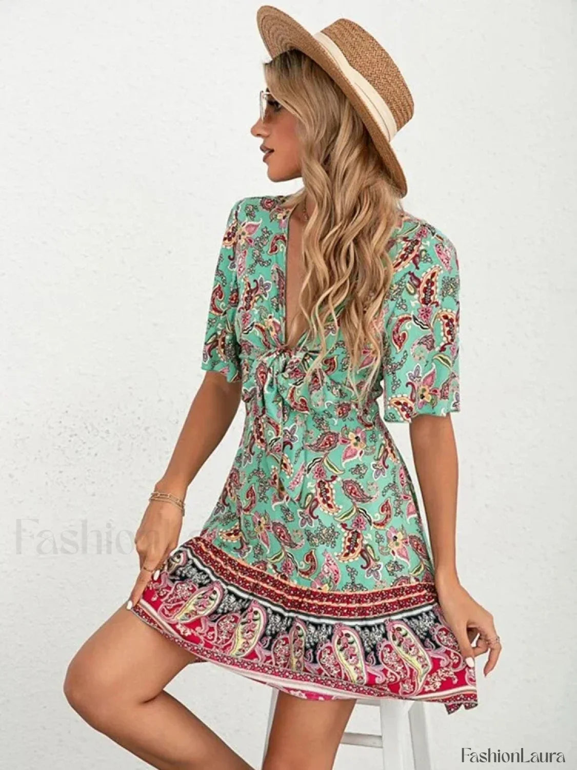 Lace-Up Flounce Boho Dress