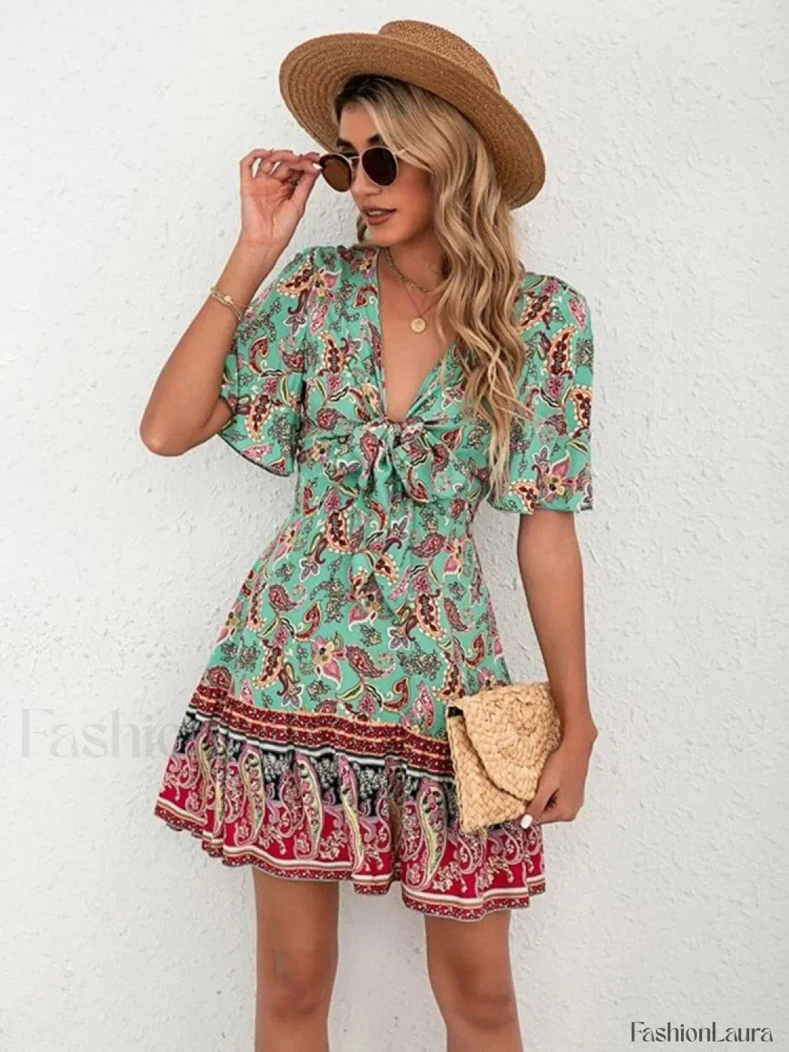 Lace-Up Flounce Boho Dress