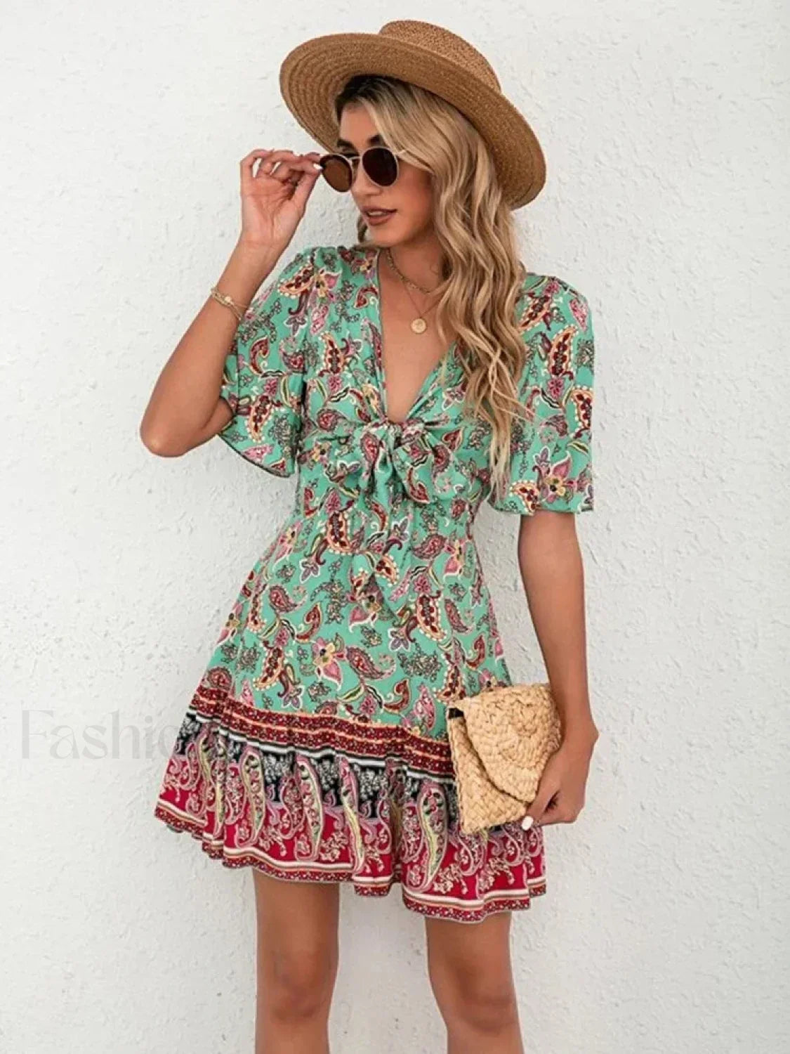 Lace-Up Flounce Boho Dress