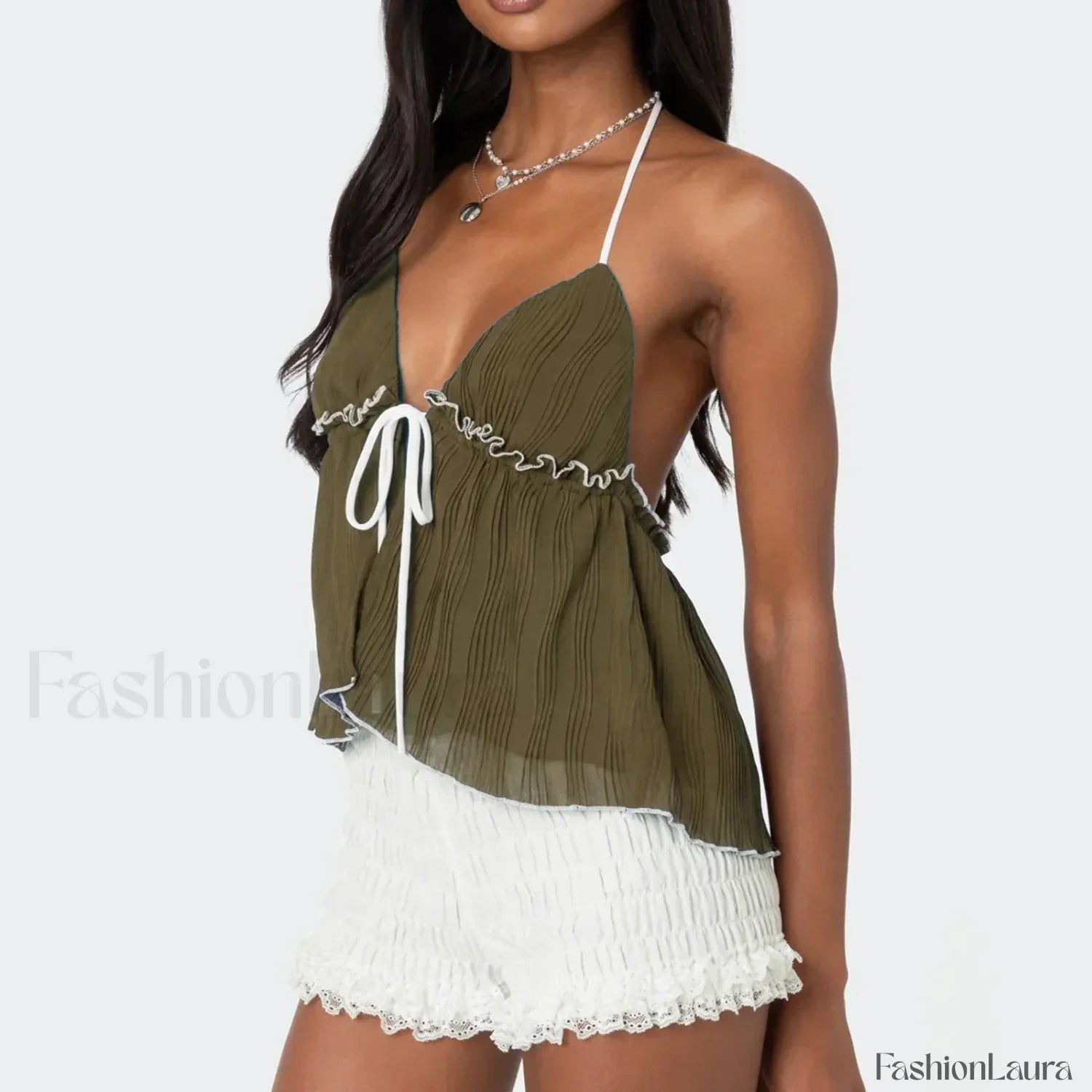 Lace-Up Split Front Crop Top