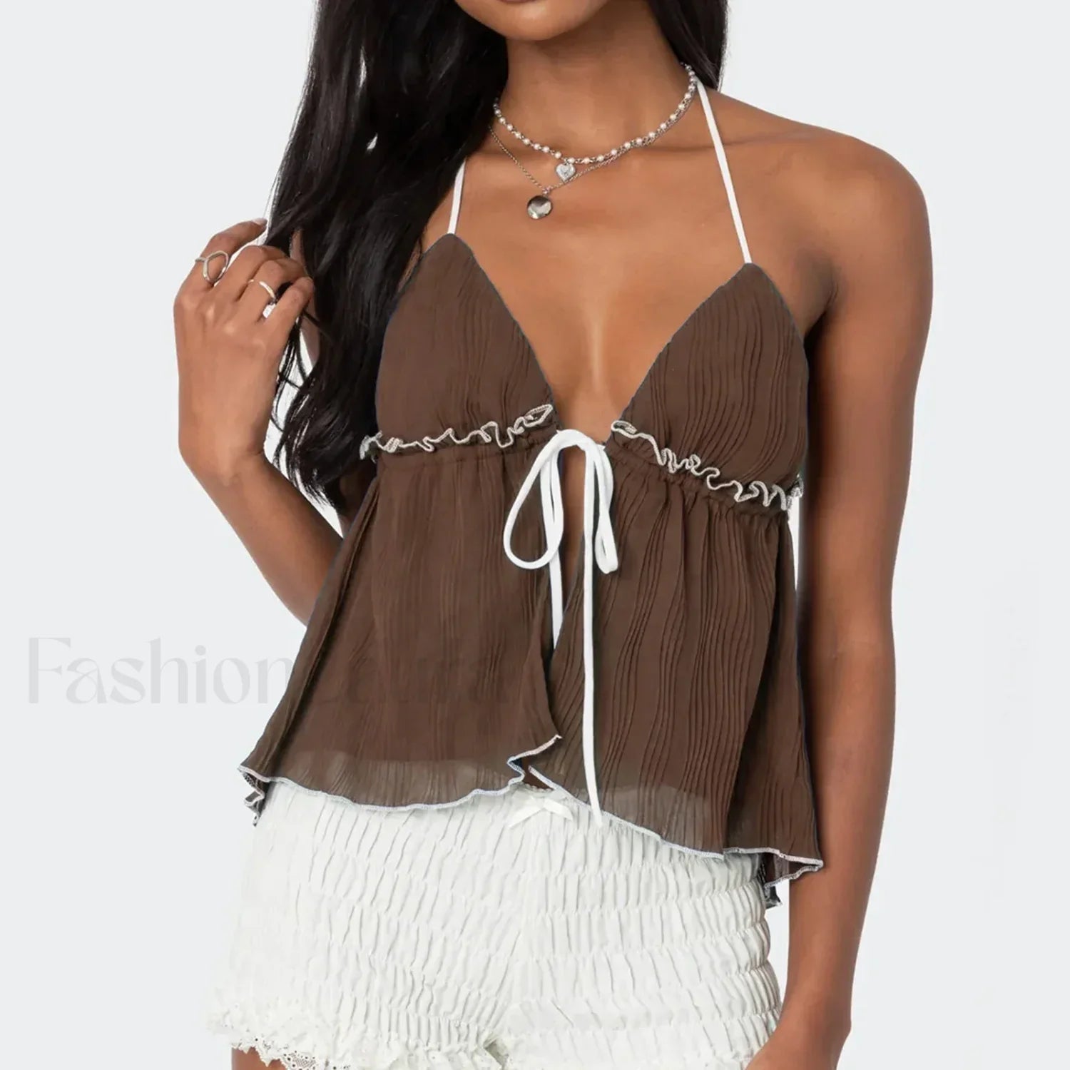 Lace-Up Split Front Crop Top