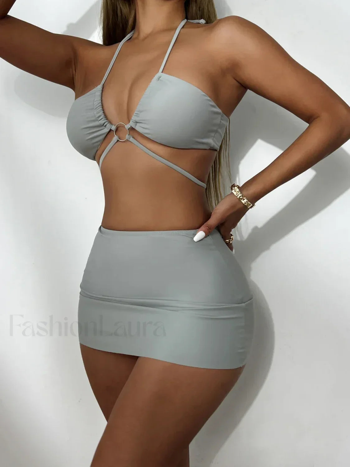 Lace-Up Stripe Bikini Set