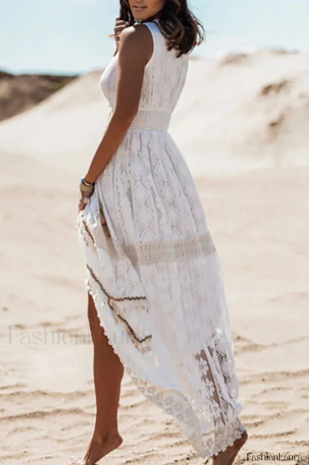 Lace V Neck Hollow Boho Dress
