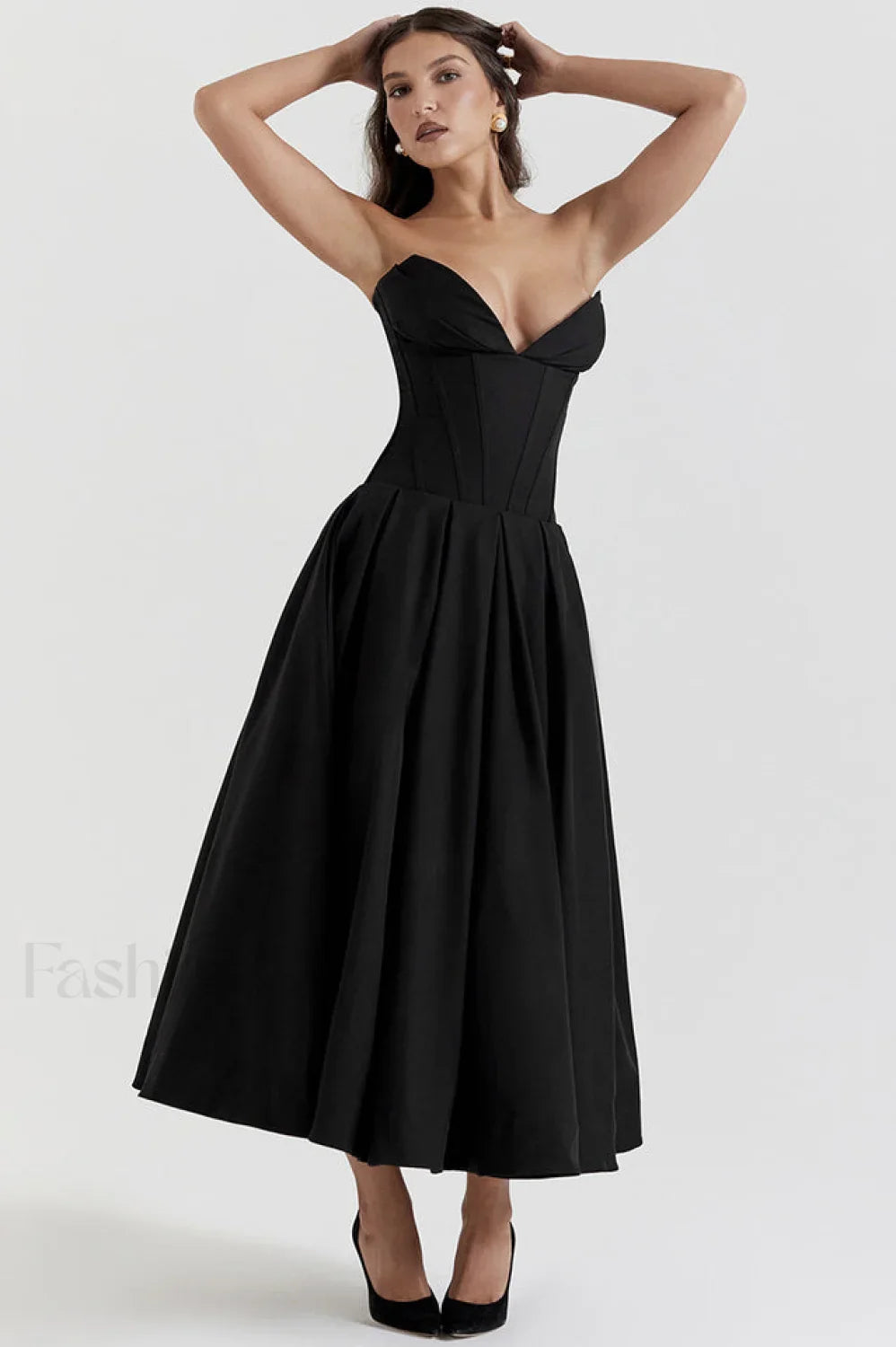Lady Black Stylish Strapless Midi Dress