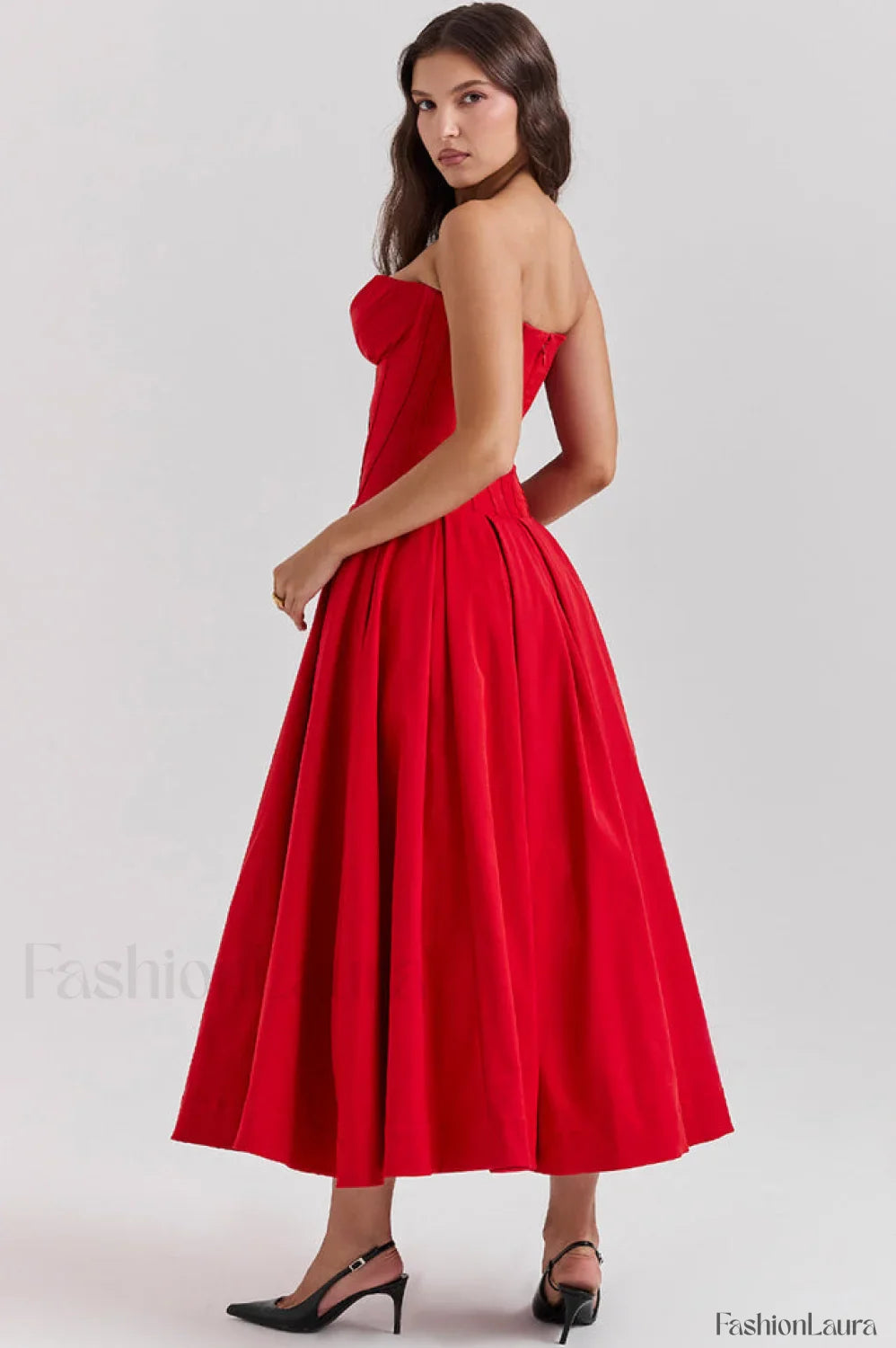 Lady Black Stylish Strapless Midi Dress