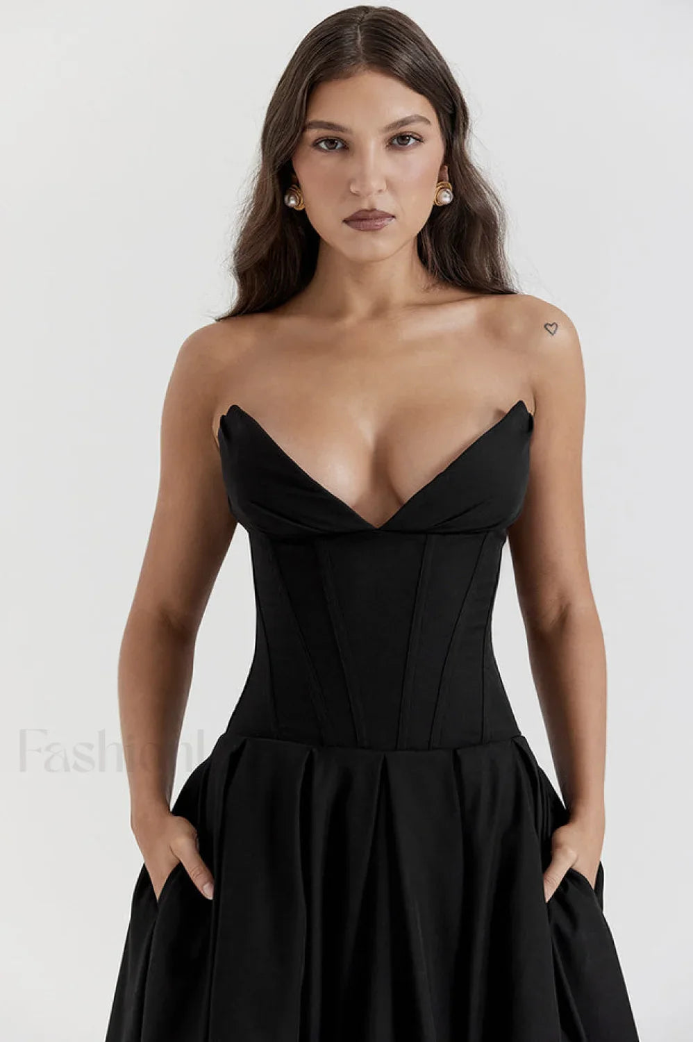 Lady Black Stylish Strapless Midi Dress