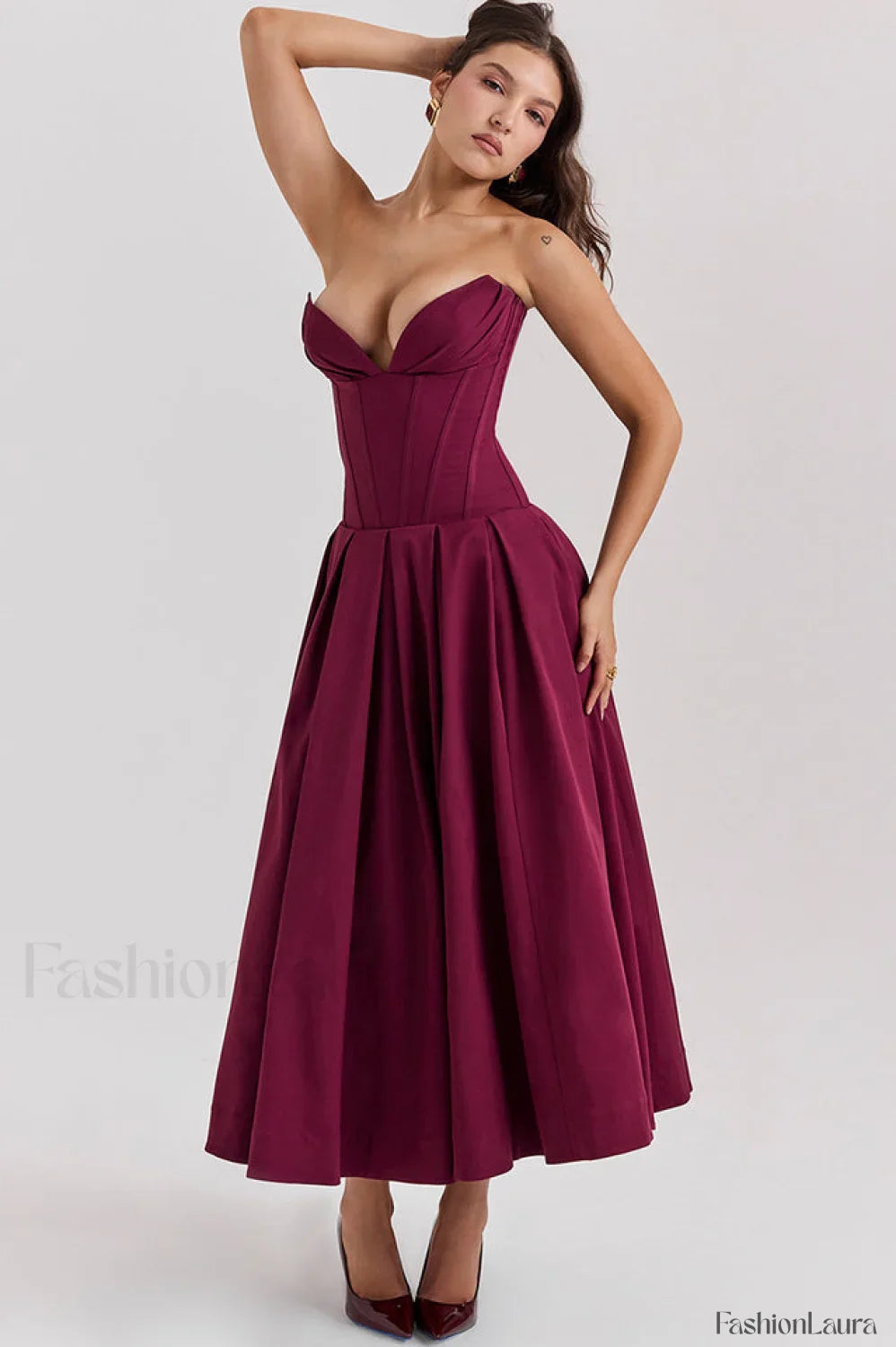 Lady Black Stylish Strapless Midi Dress