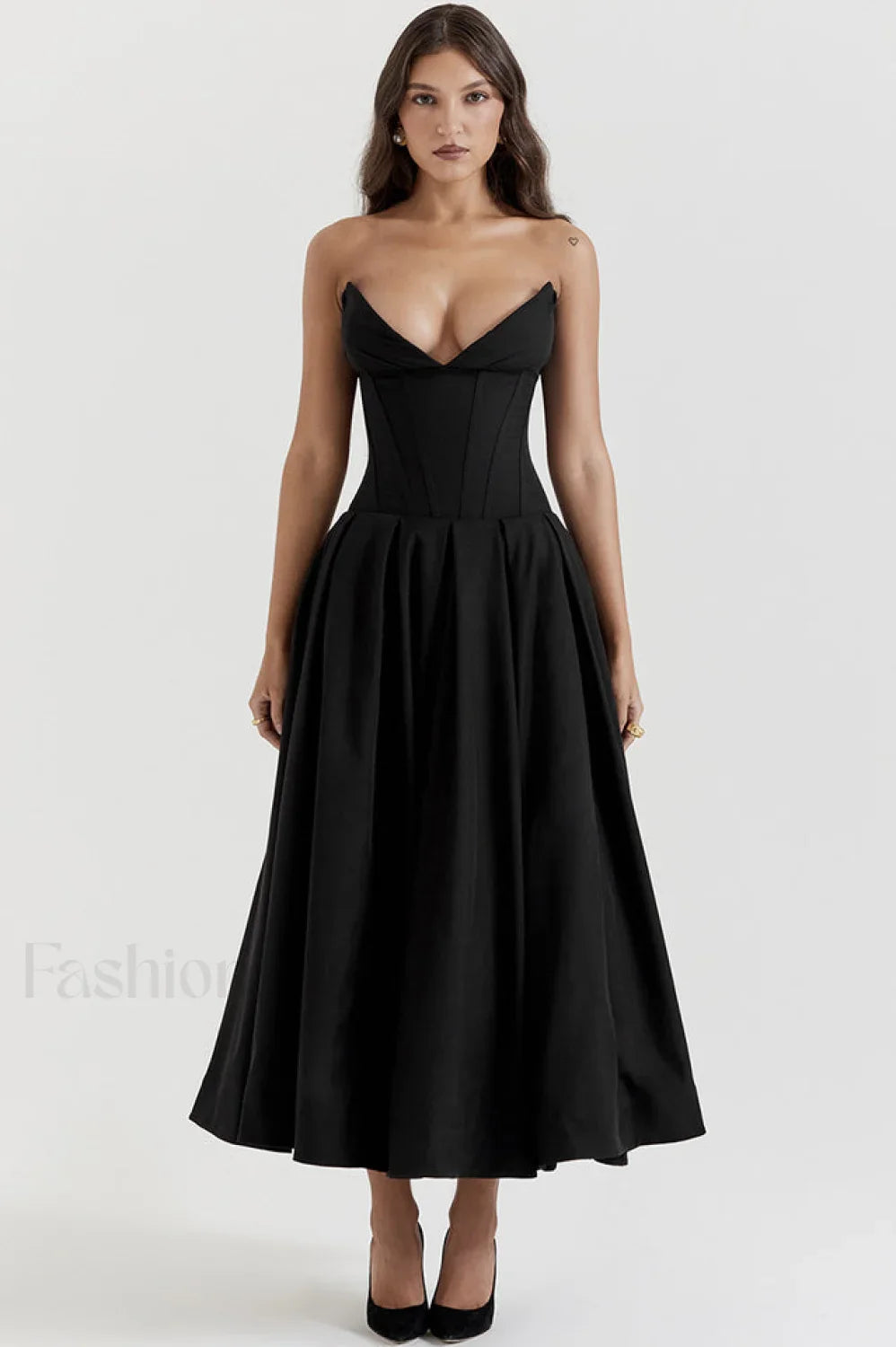 Lady Black Stylish Strapless Midi Dress