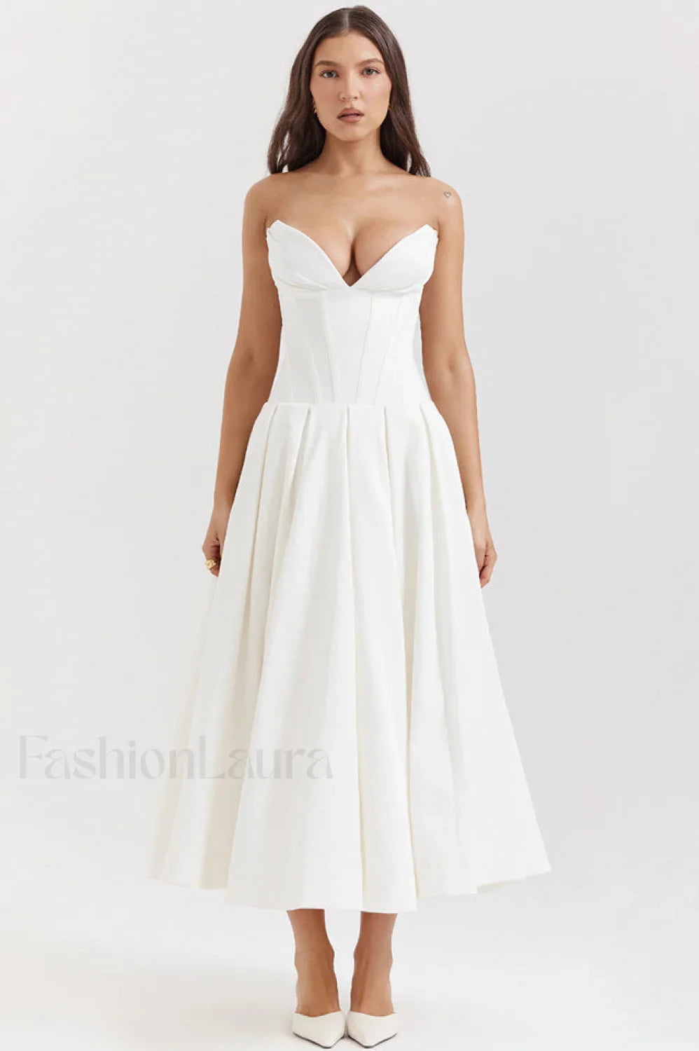 Lady Black Stylish Strapless Midi Dress S / White