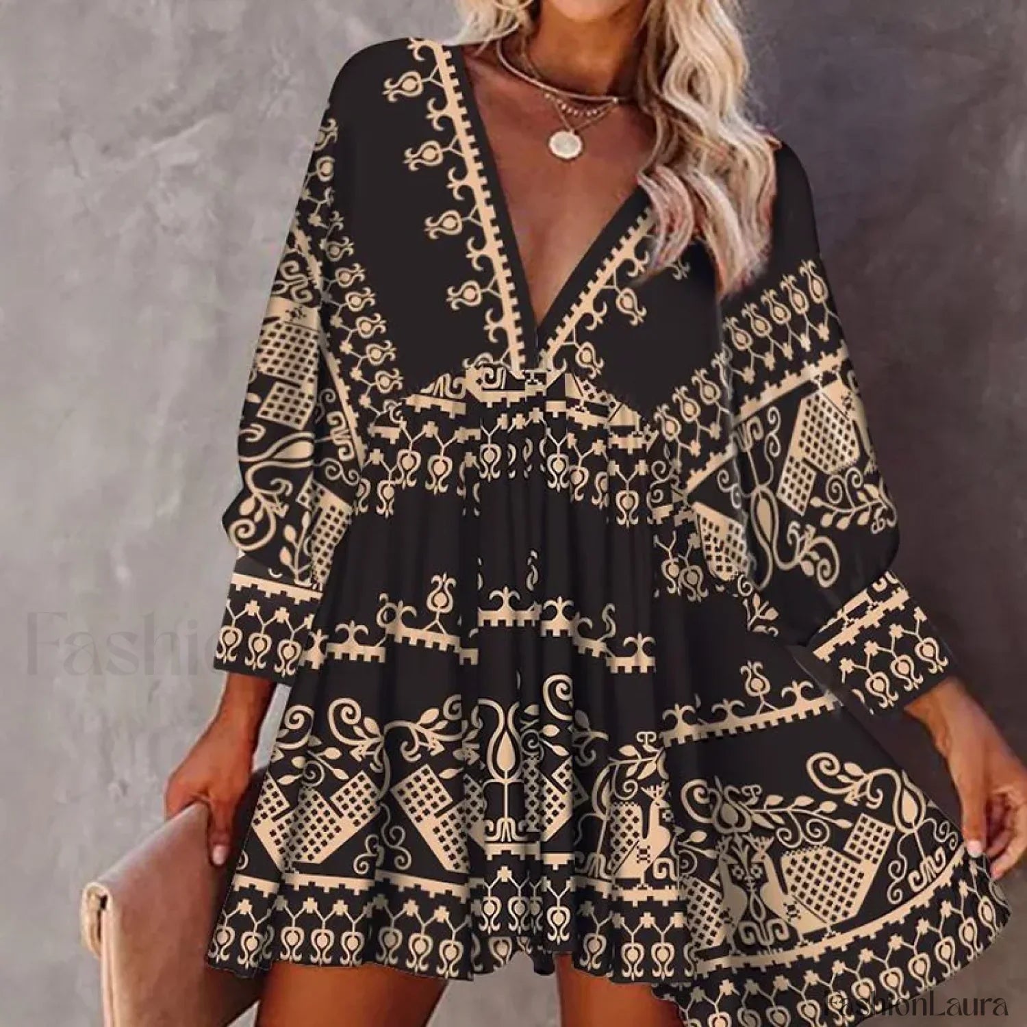 Lantern Sleeve Swing Boho Dress