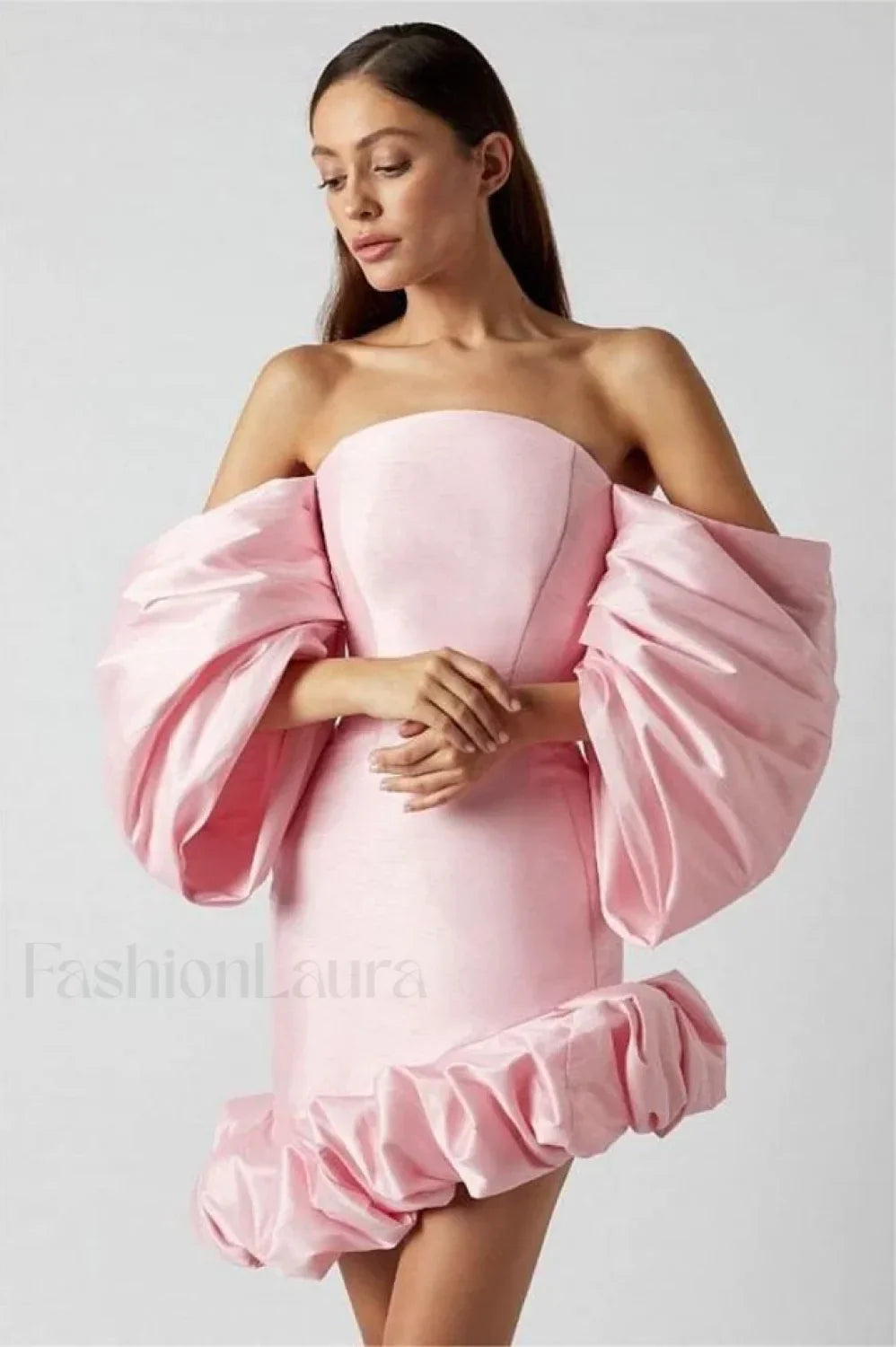 Lantern Sleeves Off Charming Shoulder Mini Dress