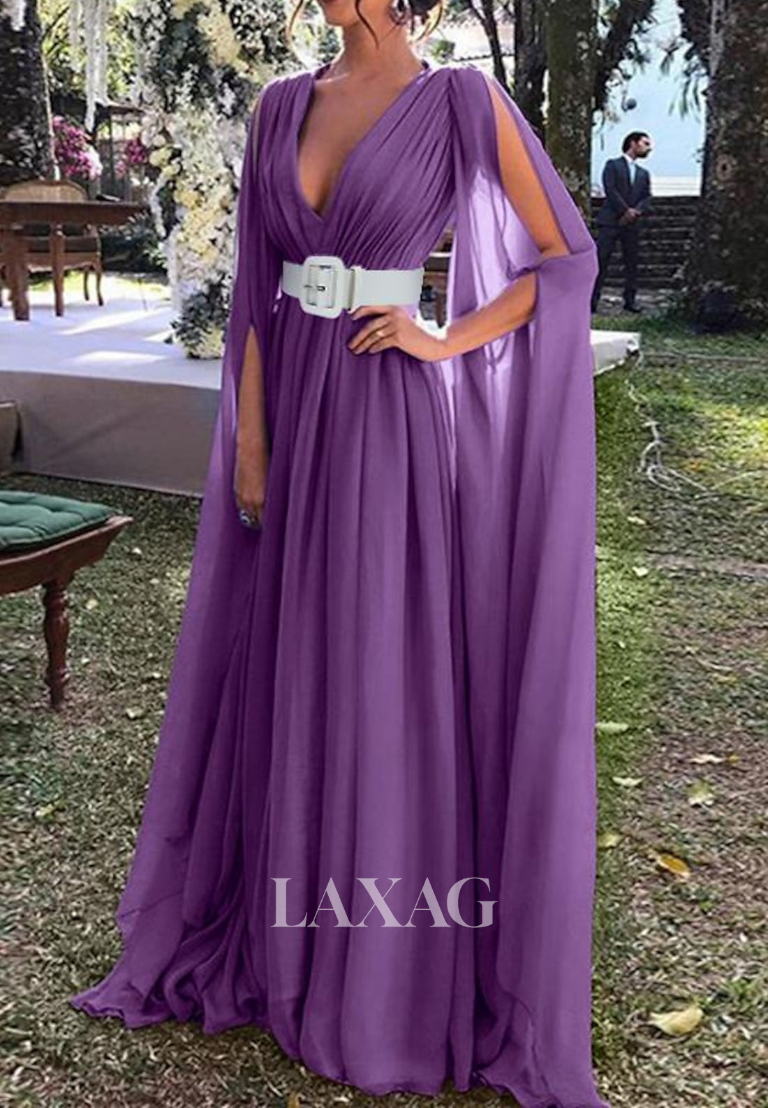 Deep V-Neck Strsps Sleeveless A-Line Prom Dress Pleated Tulle Party Gowns with Sweep Train