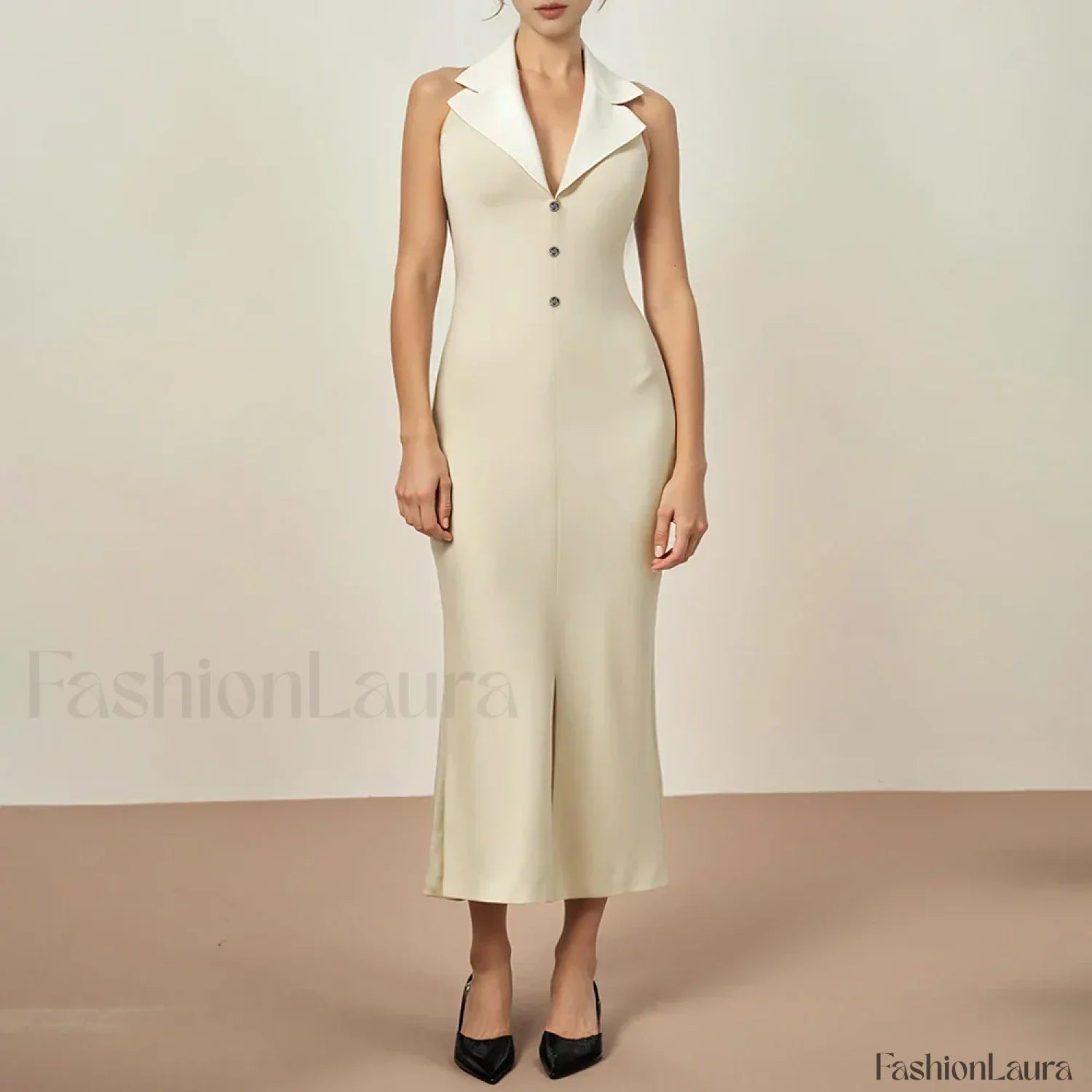 Lapel Single-Breasted Midi Dress