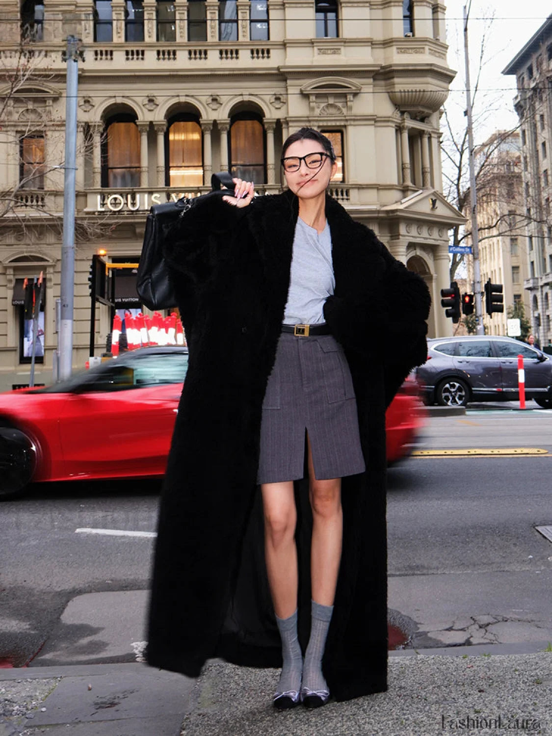 Lautaro Winter Extra Long Oversized Warm Thick Black Soft Fluffy Hairy Faux Fur Overcoats