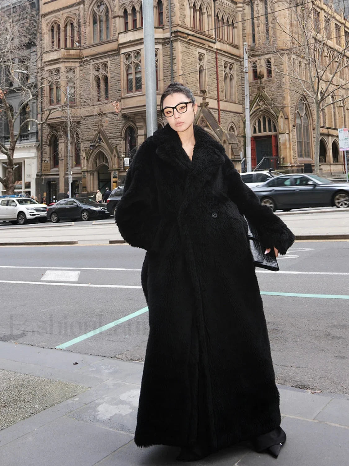 Lautaro Winter Extra Long Oversized Warm Thick Black Soft Fluffy Hairy Faux Fur Overcoats