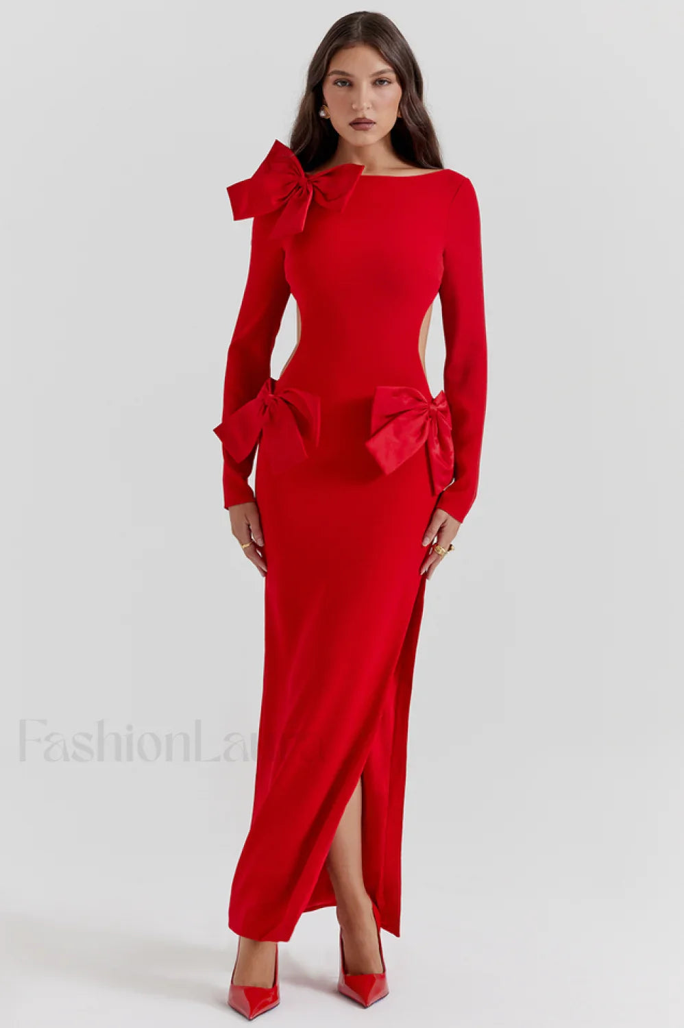 Lavele Red Stylish Bow Maxi Dress