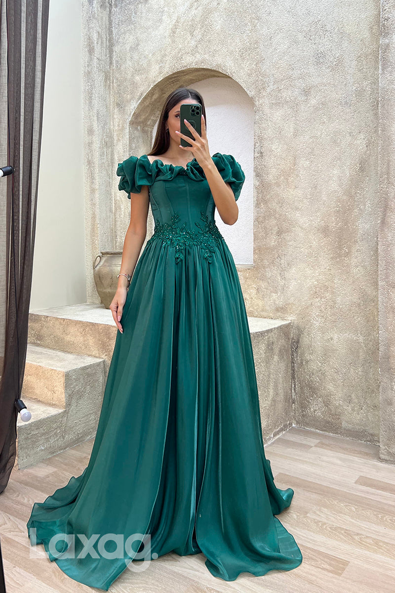 22070 - A Line Off Shoulder Appliques Long Formal Prom Dress