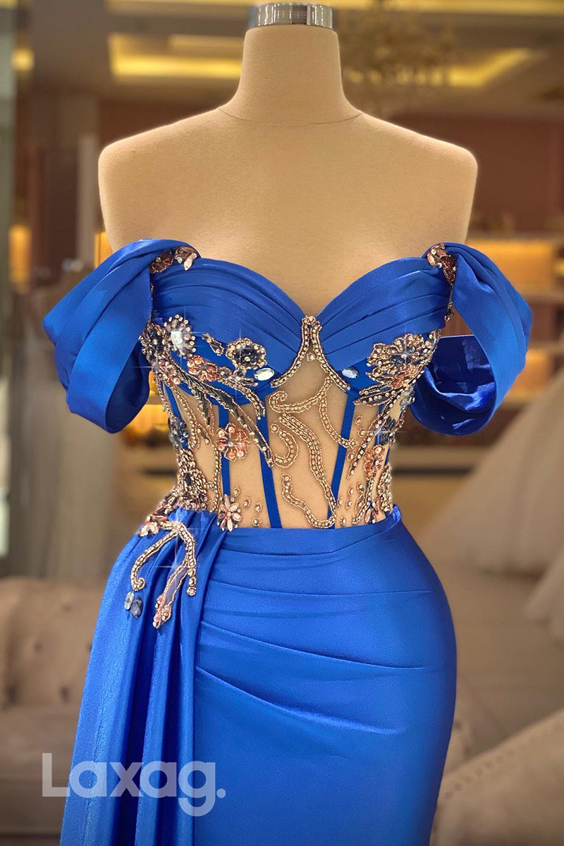 21845 - Sweetheart Beads Bodice Ruched Mermaid Prom Formal Party Dress with Slit