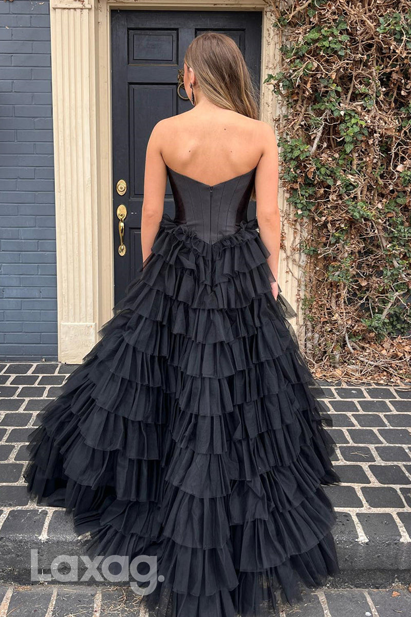 22009 - A Line Sweetheart Tulle Ruffles Long Formal Prom Dress