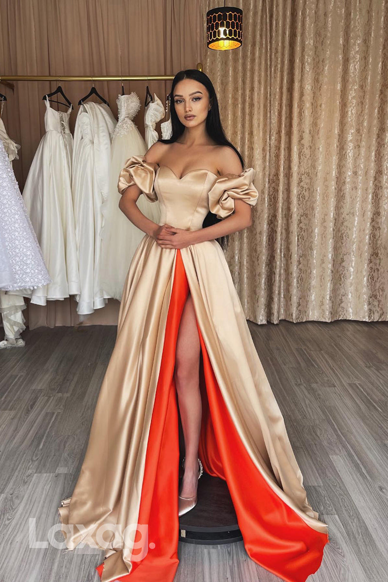 19740 - A line Sweetheart Ruched Long Formal Prom Dress with Slit