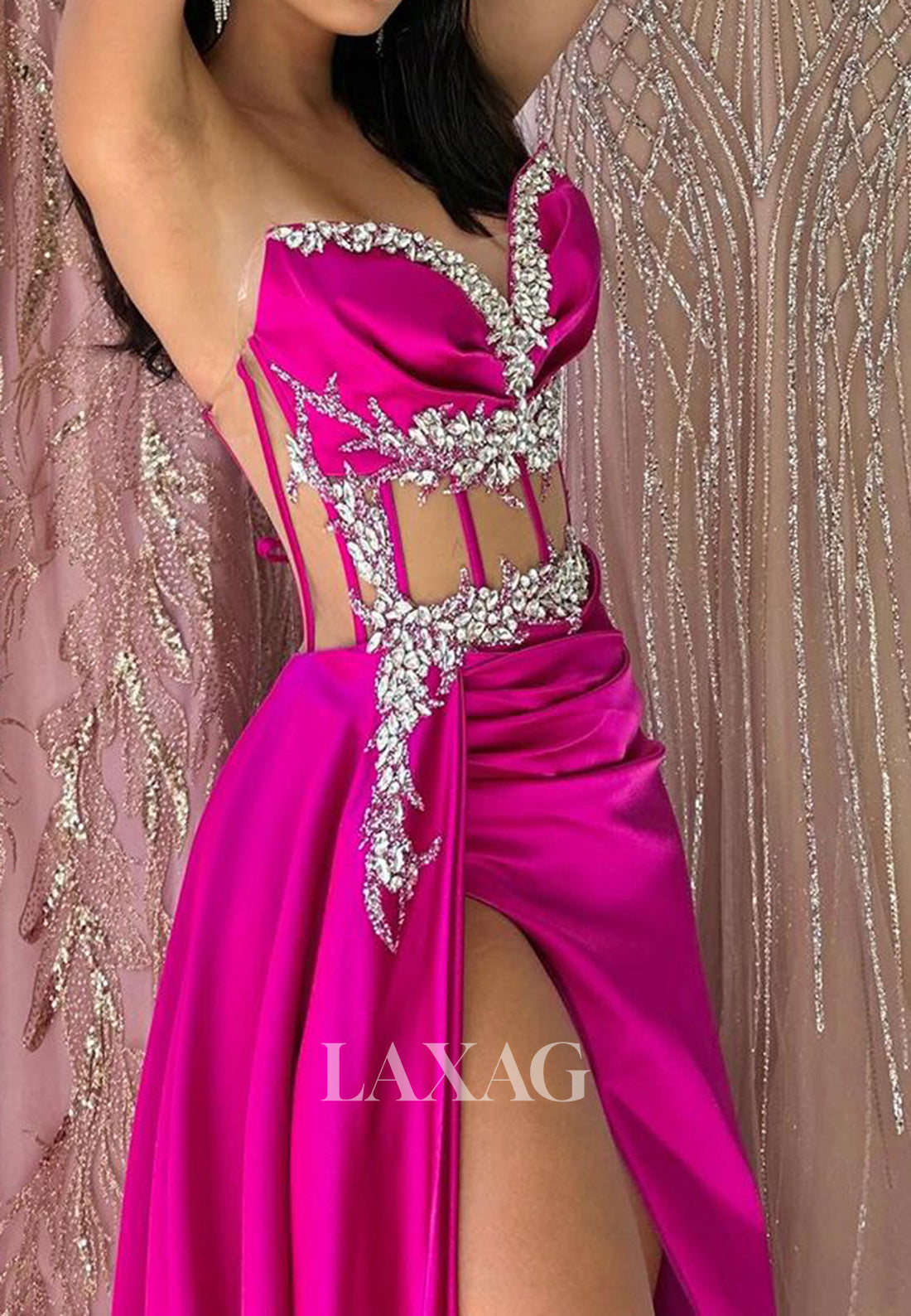 Sweetheart Sleeveless Off-Shoulder Beaded Ruched Mermaid Long Prom Party Dress with High Slit