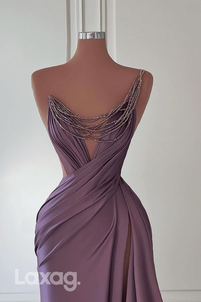 22032 - Chic One Shoulder Ruched Mermaid Long Formal Prom Dress