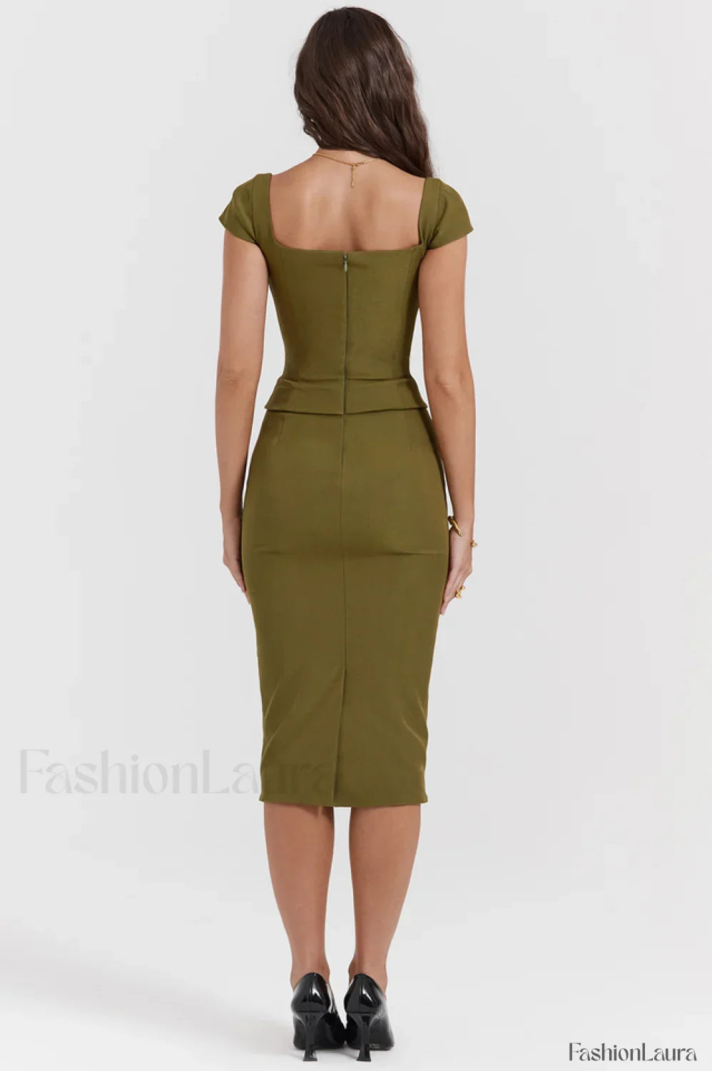 Layana Olive Stylish Corset Midi Dress