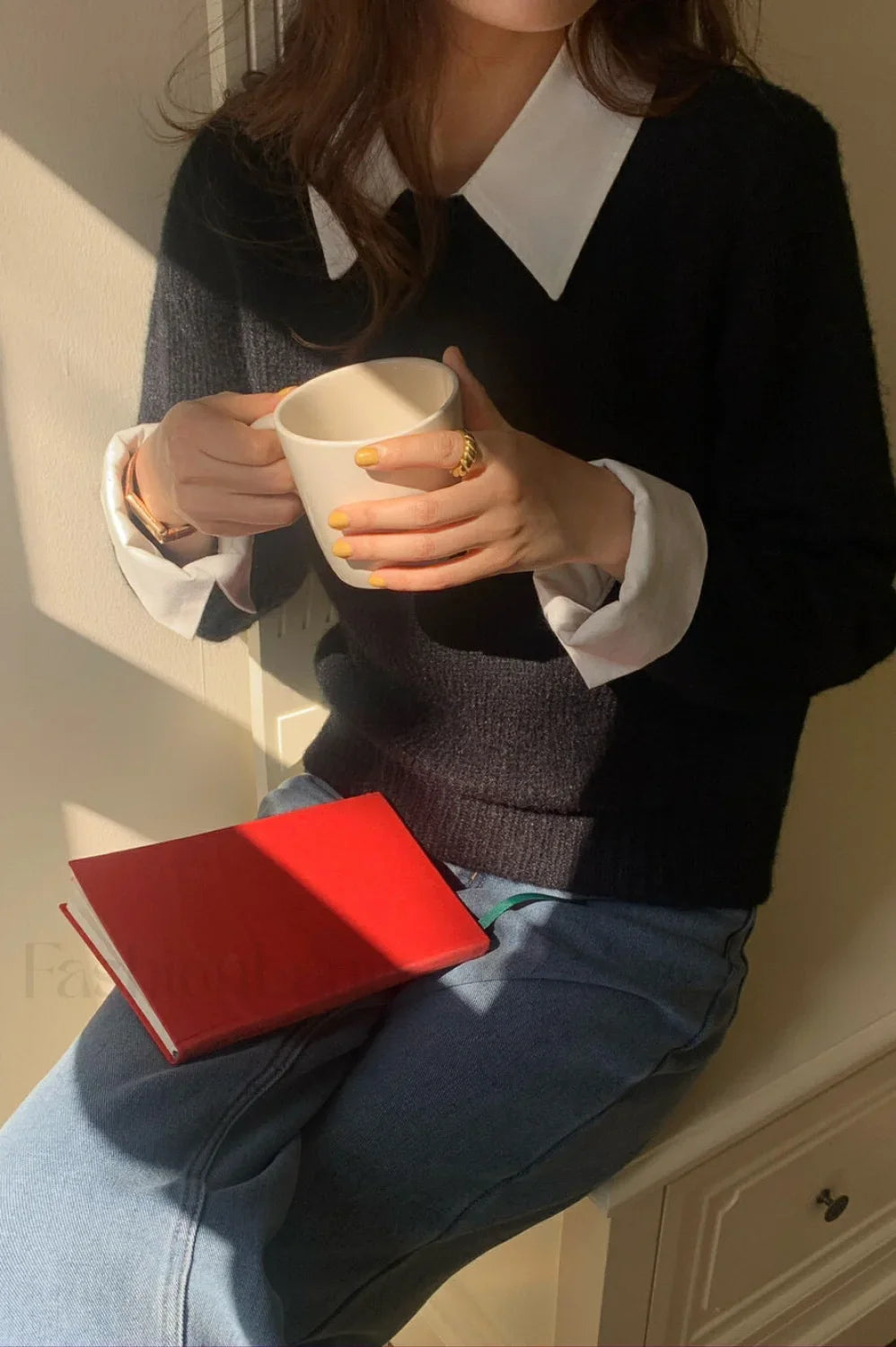 Layered Look Collared Knit Sweater