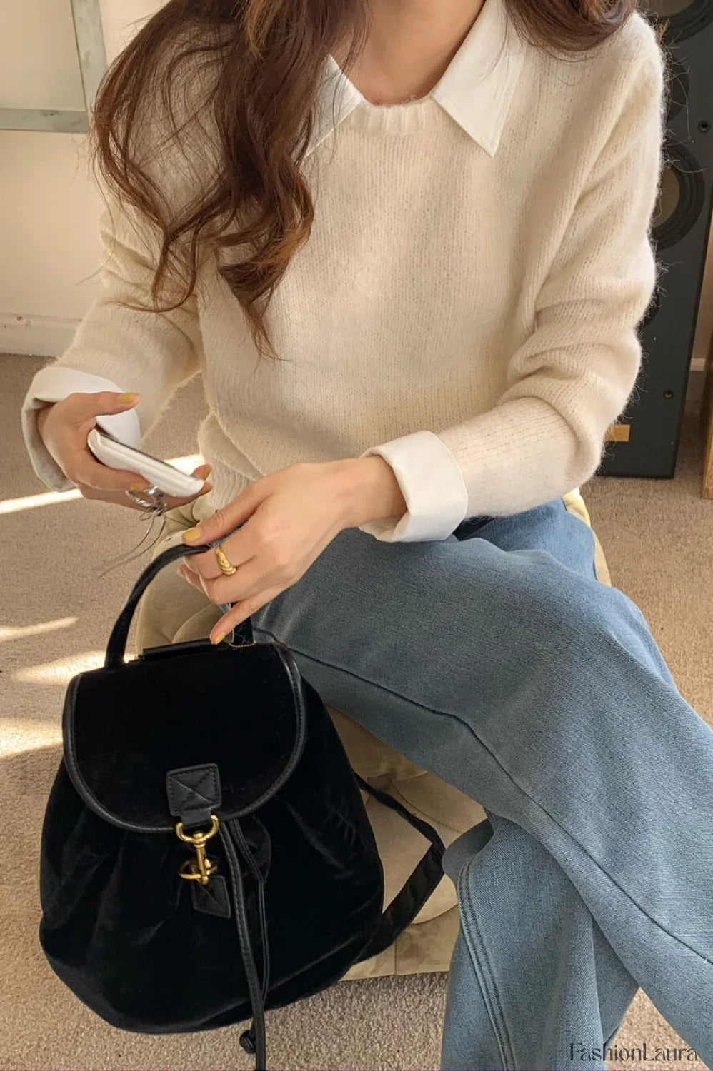 Layered Look Collared Knit Sweater