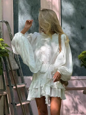 Long Sleeve Button Front Tiered Ruffle Mini Dress 12
