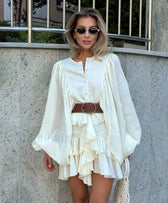 Long Sleeve Button Front Tiered Ruffle Mini Dress 7