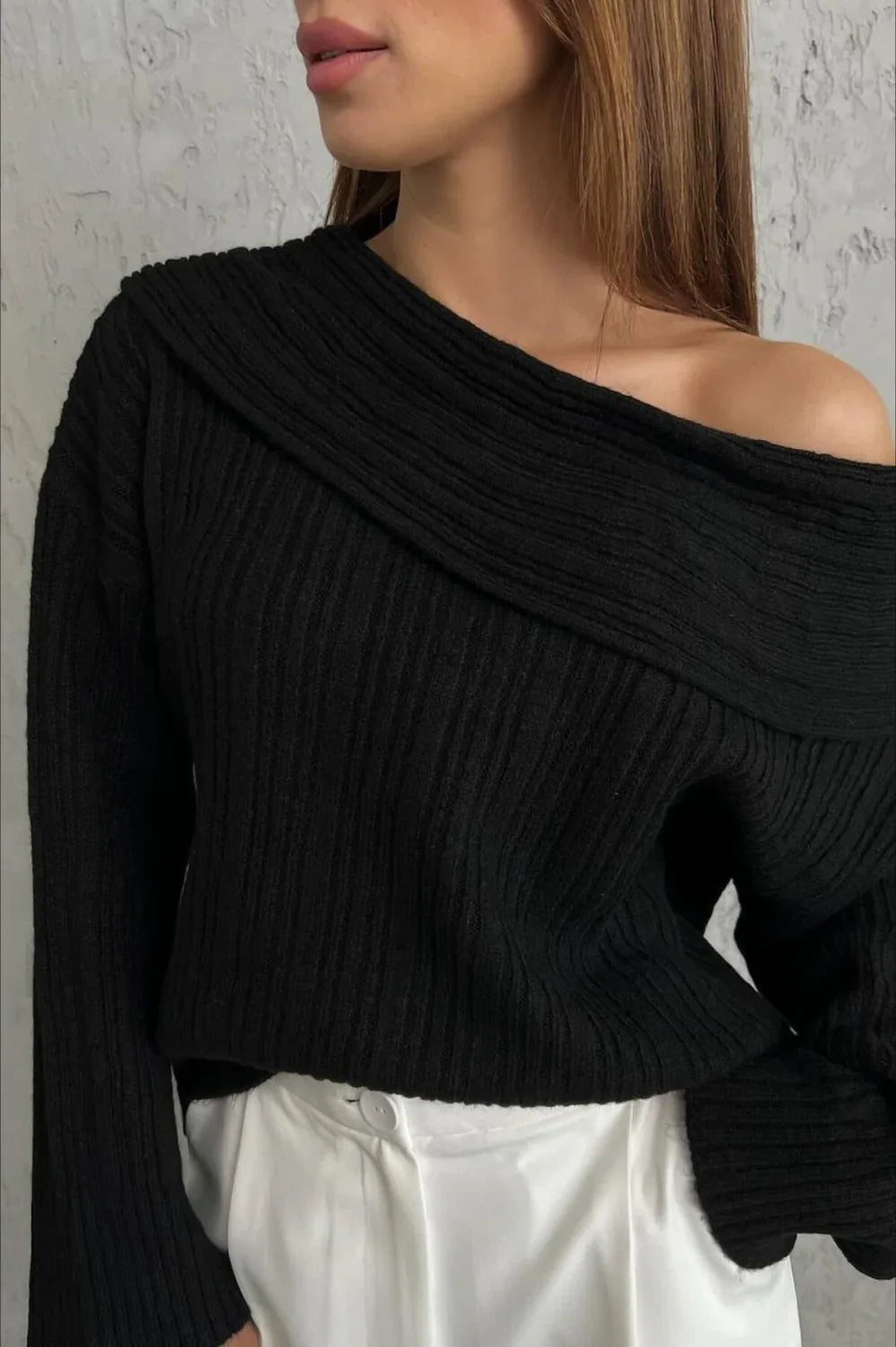 Lazy Chic Off-Shoulder Knit Sweater