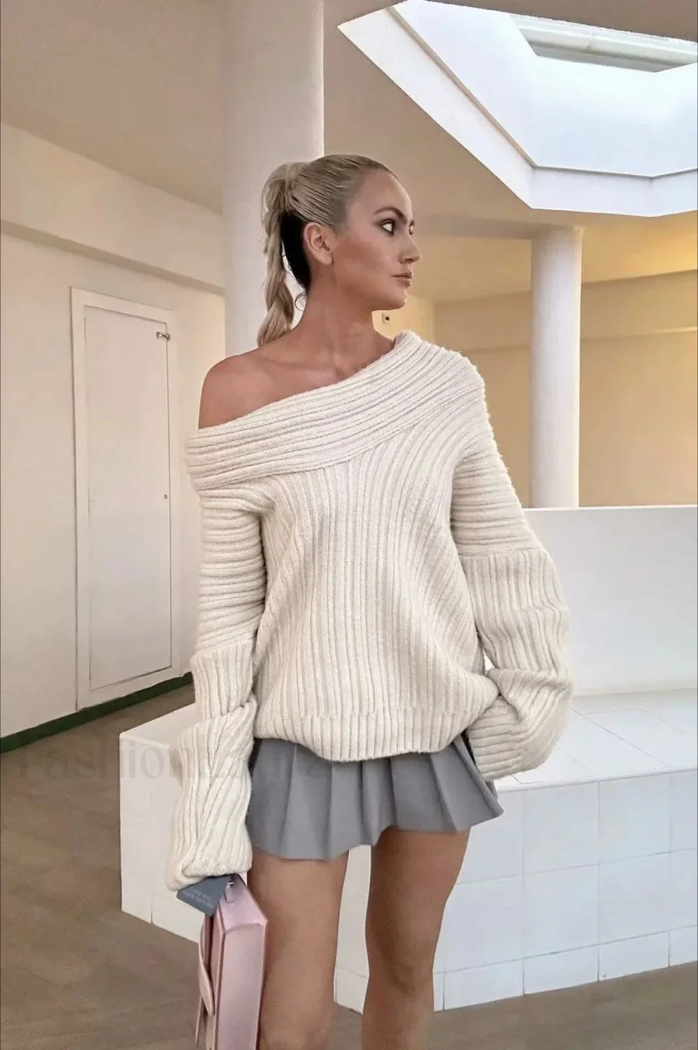 Lazy Chic Off-Shoulder Knit Sweater