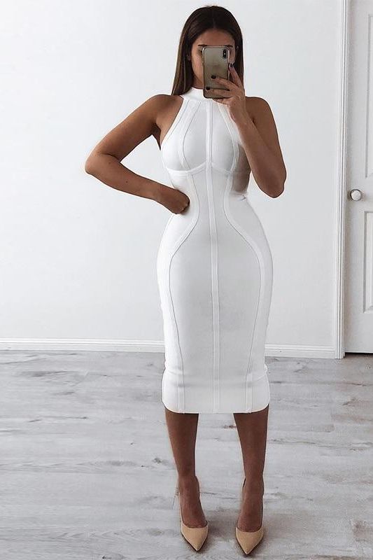 Lea Bandage Midi Dress - White Pearl