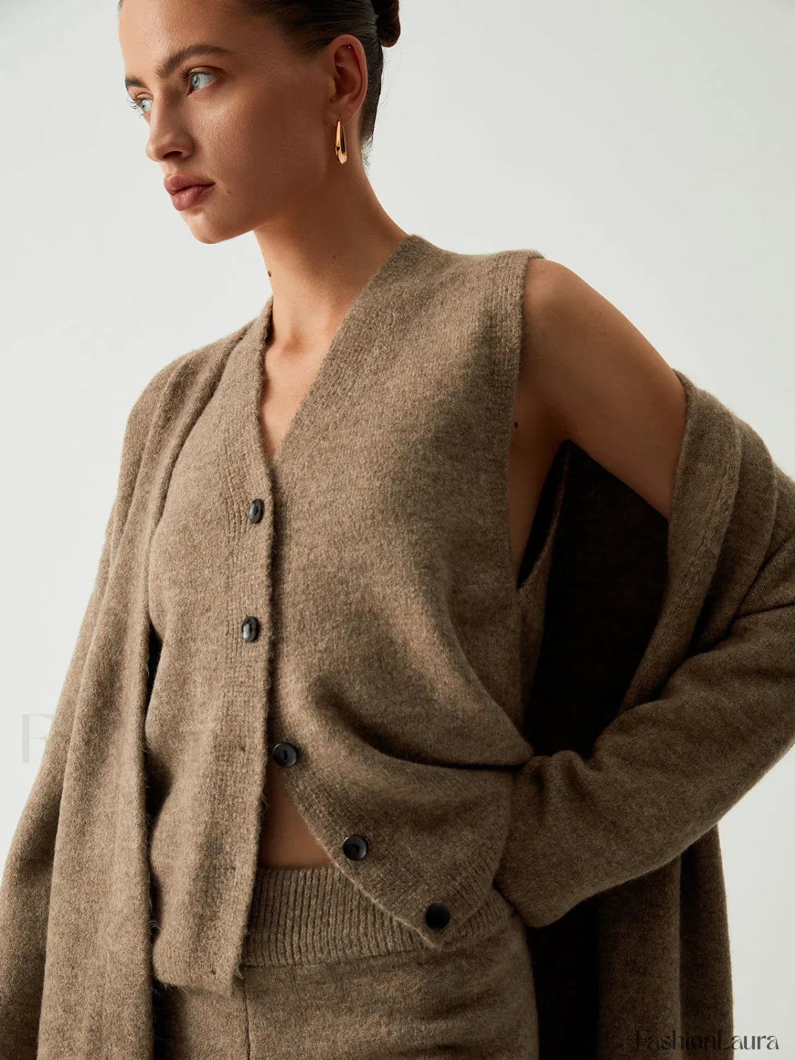 Leisure Long Cardigan Trendy Three Piece Pants Set