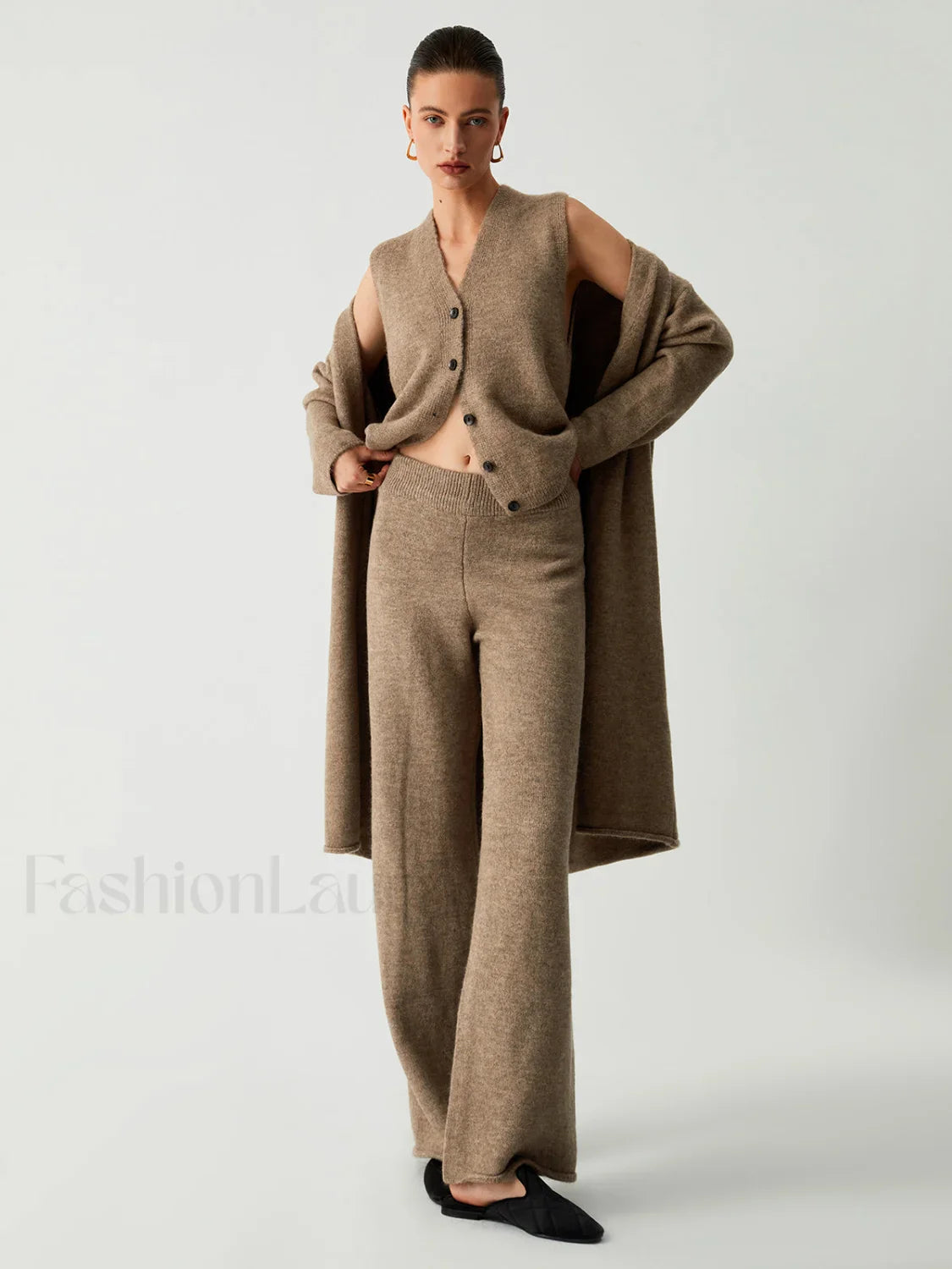 Leisure Long Cardigan Trendy Three Piece Pants Set