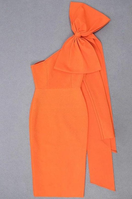 Lela Long Sleeve Bandage Midi Dress - Apricot Orange